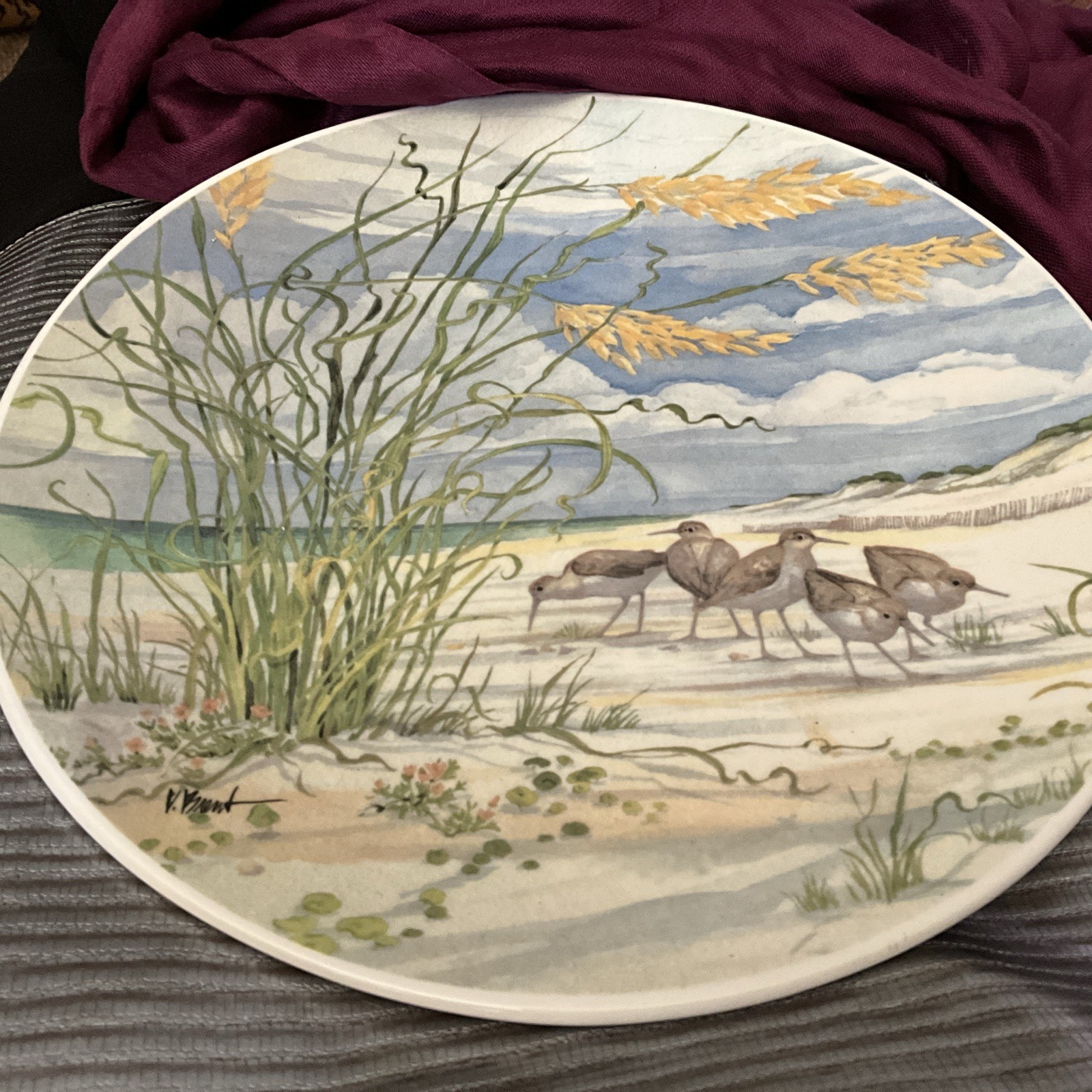 Paul Brent 10” Sandpipers Plate USA Vintage Beach Scene Decorative Artist Signed