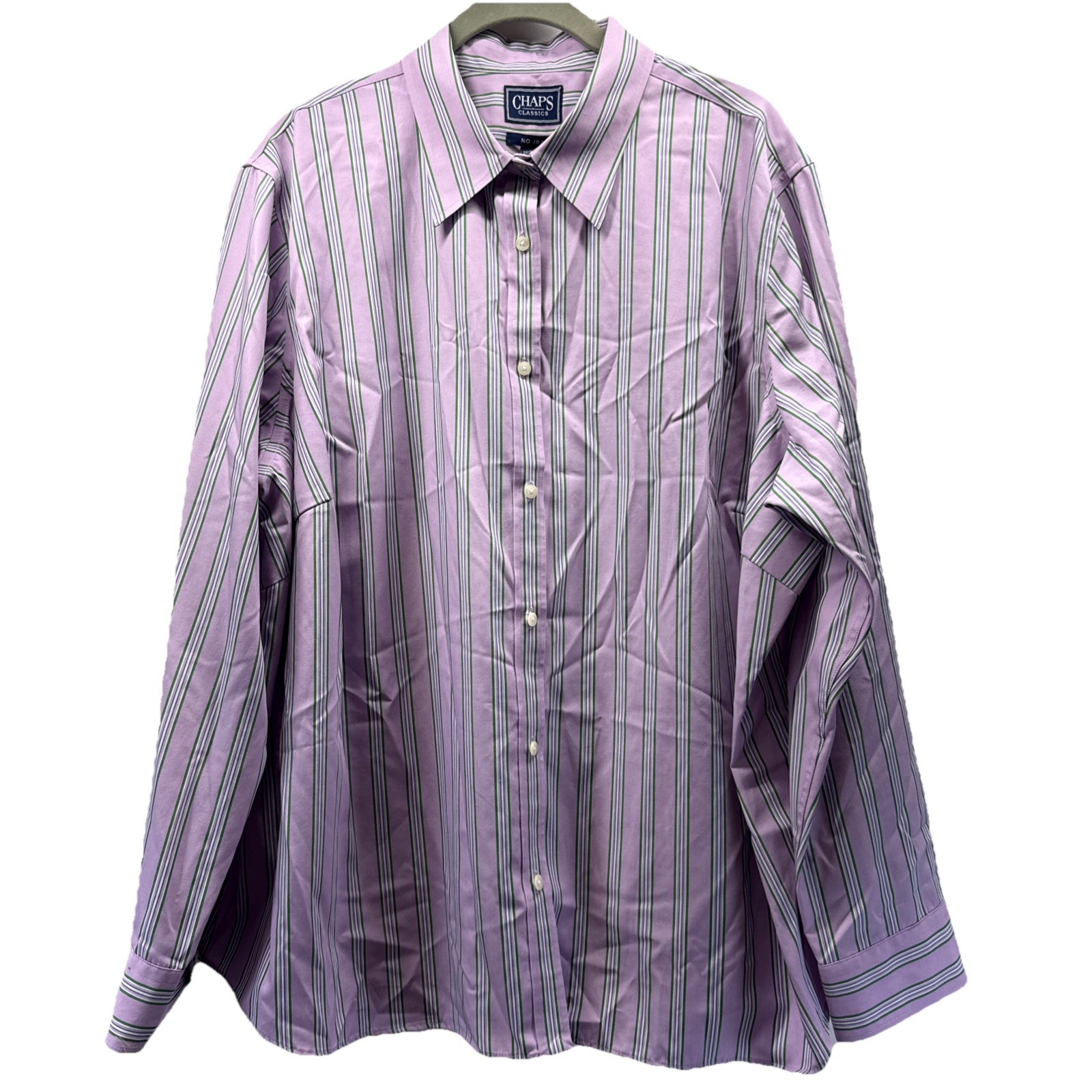 Chaps Womens Top Blouse Size 2X Plus Purple Stripe Button Up Long Sleeves Cotton