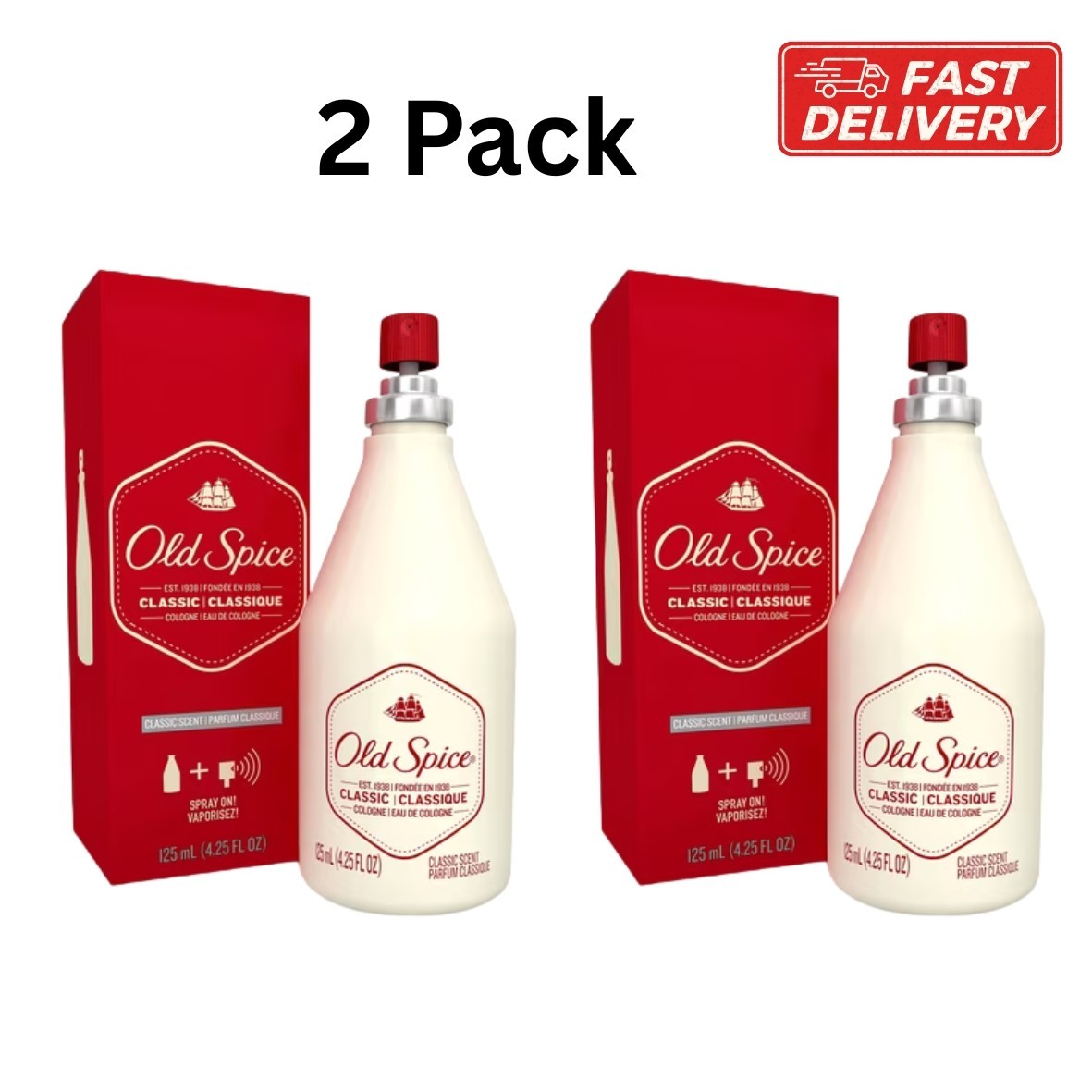 2 pk Old Spice Classic Scent Cologne For Men, 4.25 fl oz