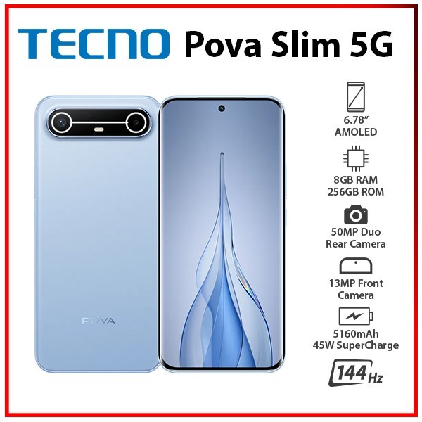 NEW TECNO Pova Slim 8GB+256GB BLUE Octa Core Unlocked Android Mobile Phone