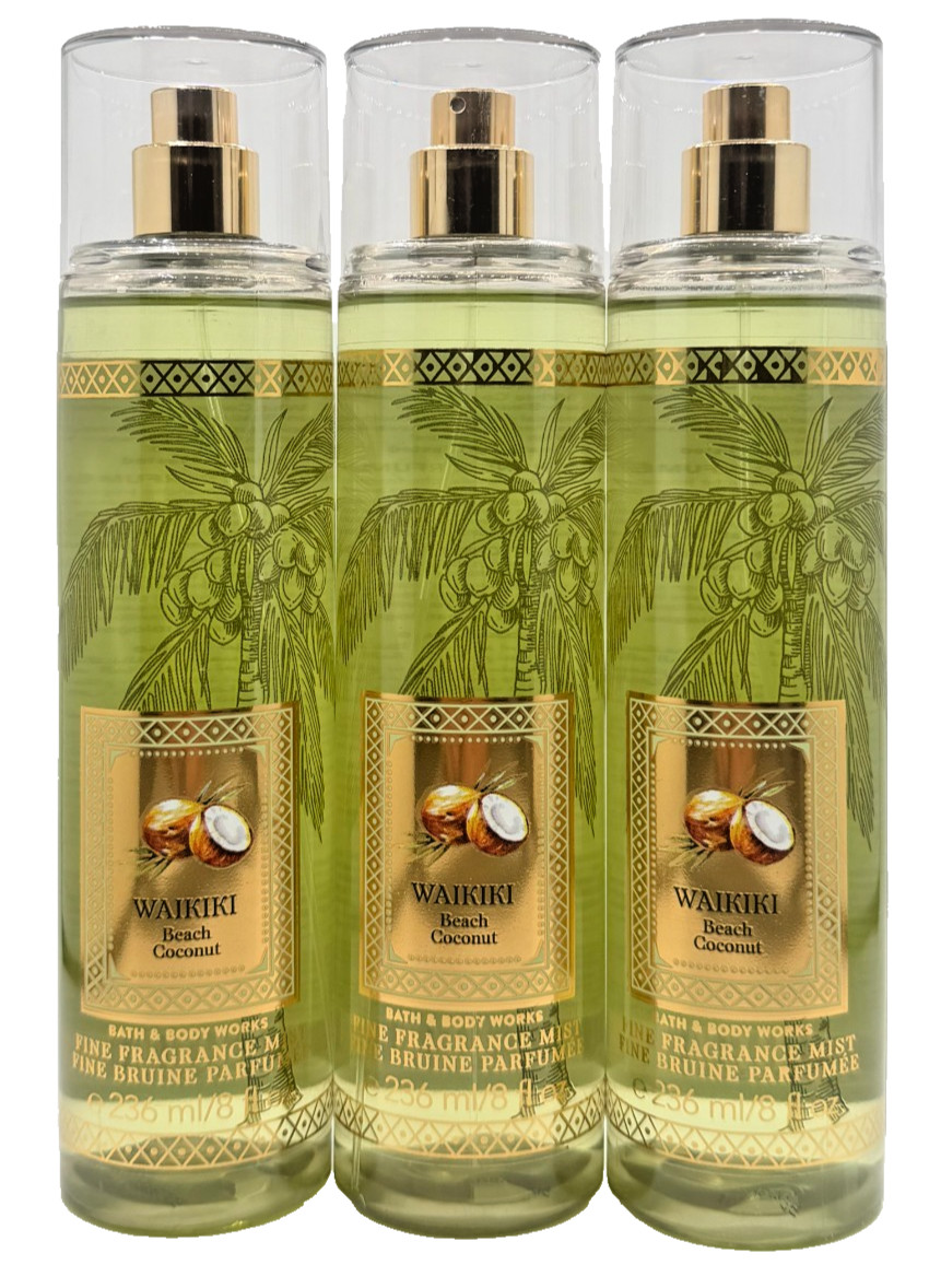 NEW Bath & Body Works Lot 3 Bottles Waikiki Beach Coconut Fragrance Mist Spray 8