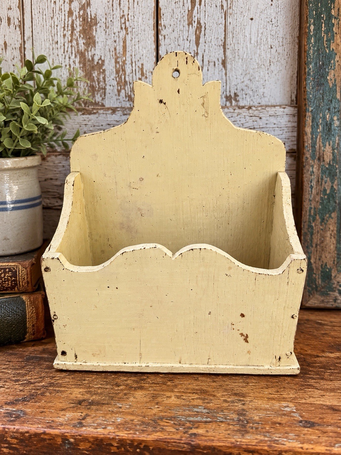 Vintage Wooden Hanging Wall Box Primitive Farm House Decor Yellow Paint Vintage Wooden Hanging Wall Box Primitive Farm House Decor Yellow Paint