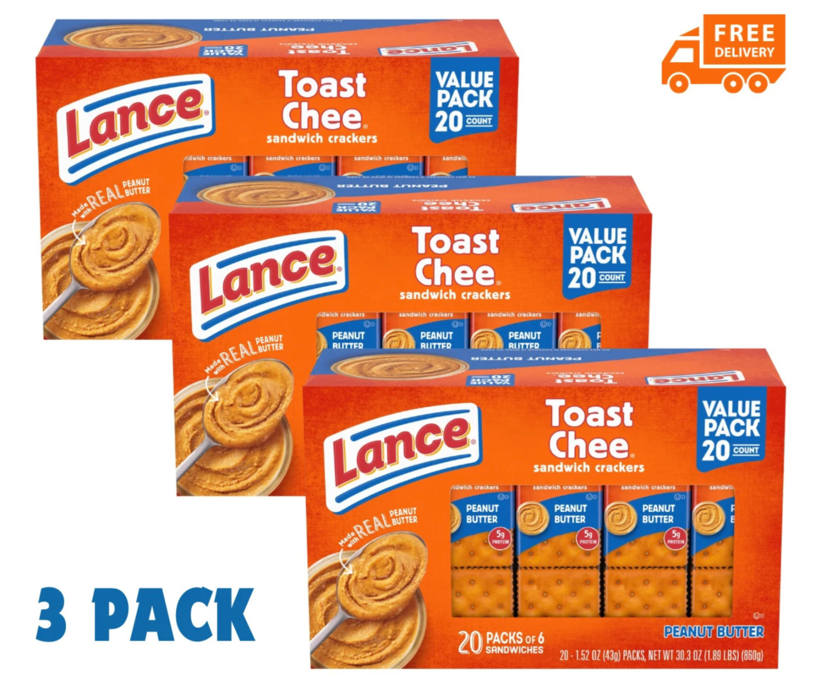 Lance Toast Chee Peanut Butter Sandwich Crackers - 20 Pack, 3 Boxes Lance Toast Chee Peanut Butter Sandwich Crackers - 20 Pack, 3 Boxes