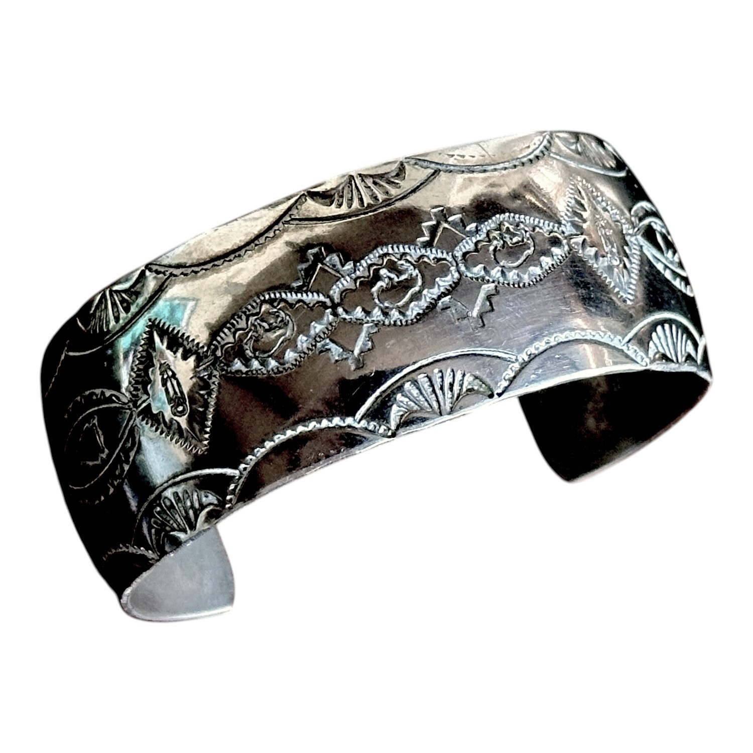 Melissa Yazzie Old Pawn Sterling Silver Repoussé Wide Cuff Bracelet - Size 6.25