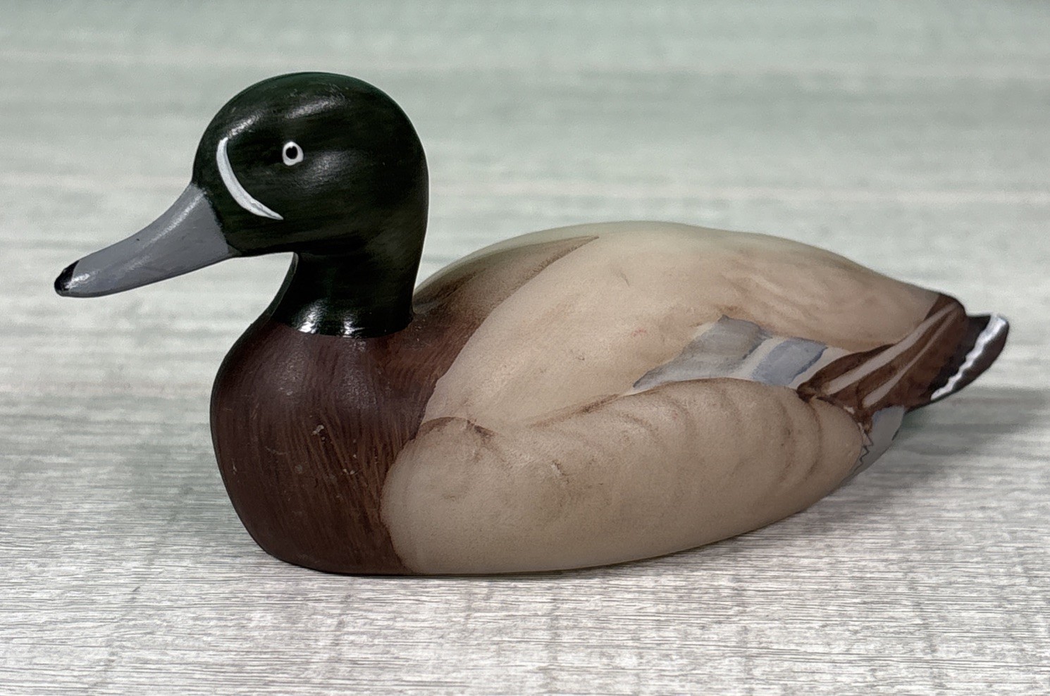 Fenton Glass 5” Mallard Duck Opal Satin Green/Brown Signed Marilyn Wagner RARE