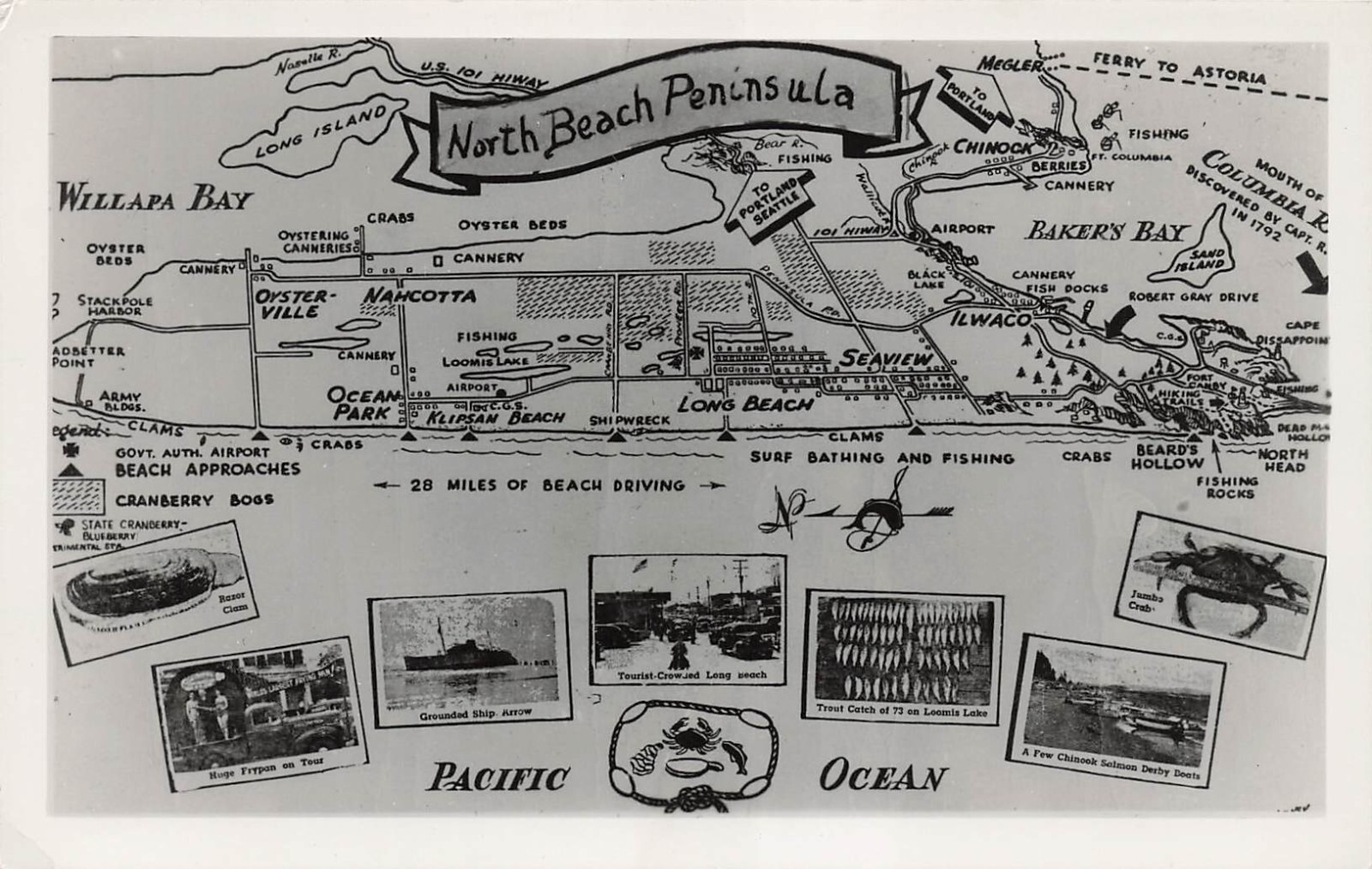 RPPC North Beach Peninsula Washington Nautical Ocean Map Photo Vtg Postcard H44