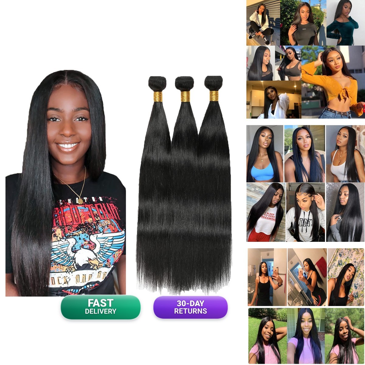 MAMART Brazilian Virgin Remy Human Hair Bundles Natural Black 24-28 inch
