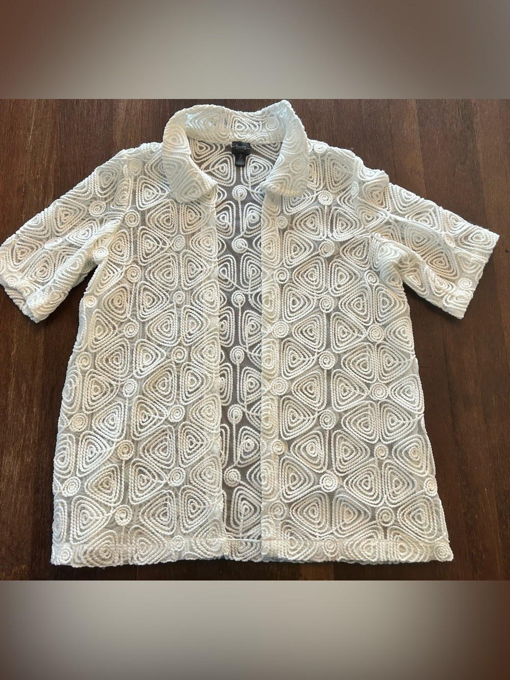 Chico’s Travelers Collection Braided Stitch Geometric Jacket Size 2/L White
