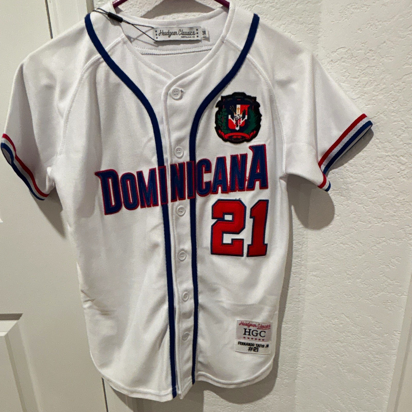 Brnd New Headgear Classics Dominicana Fernando Tatis Jr #21 Jersey Youth M (10) Brnd New Headgear Classics Dominicana Fernando Tatis Jr #21 Jersey Youth M (10)