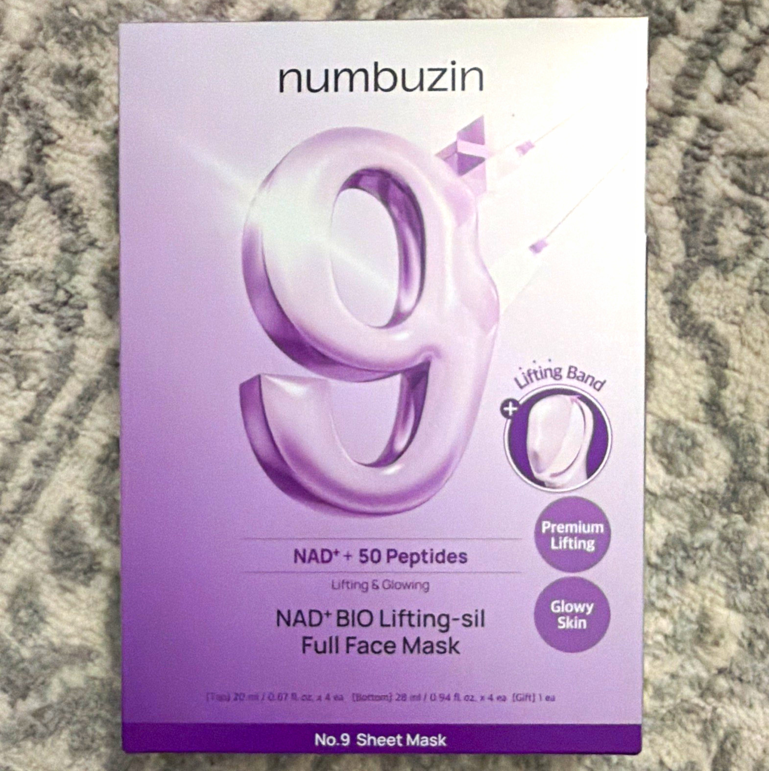 numbuzin No.9 NAD+ Peptides BIO Lifting Full Face Sheet Mask Purple 28ml