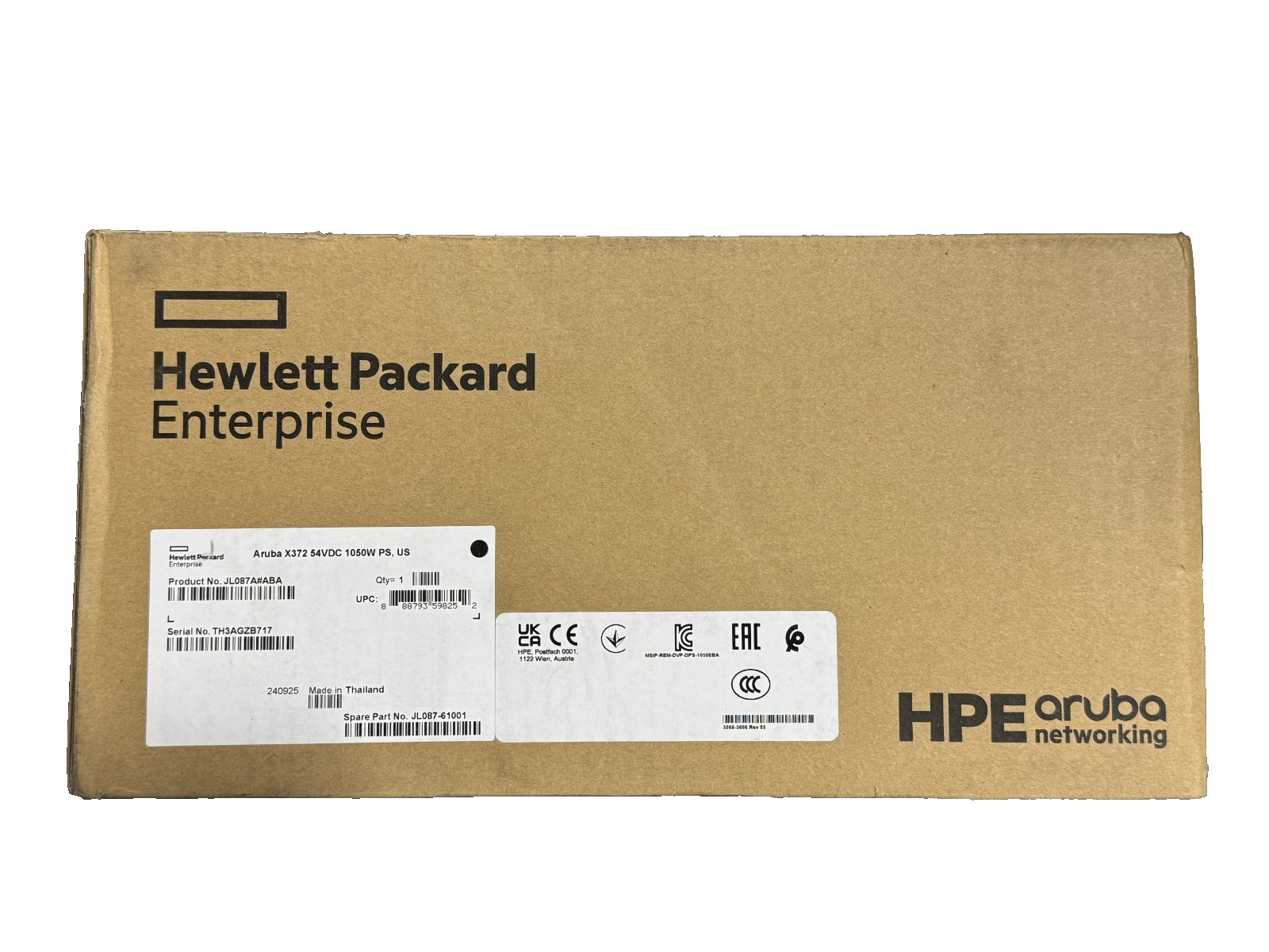 HPE Aruba X372 54VDC 1050W Power Supply JL087A#ABA New Sealed Box PoE PSU HPE Aruba X372 54VDC 1050W Power Supply JL087A#ABA New Sealed Box PoE PSU