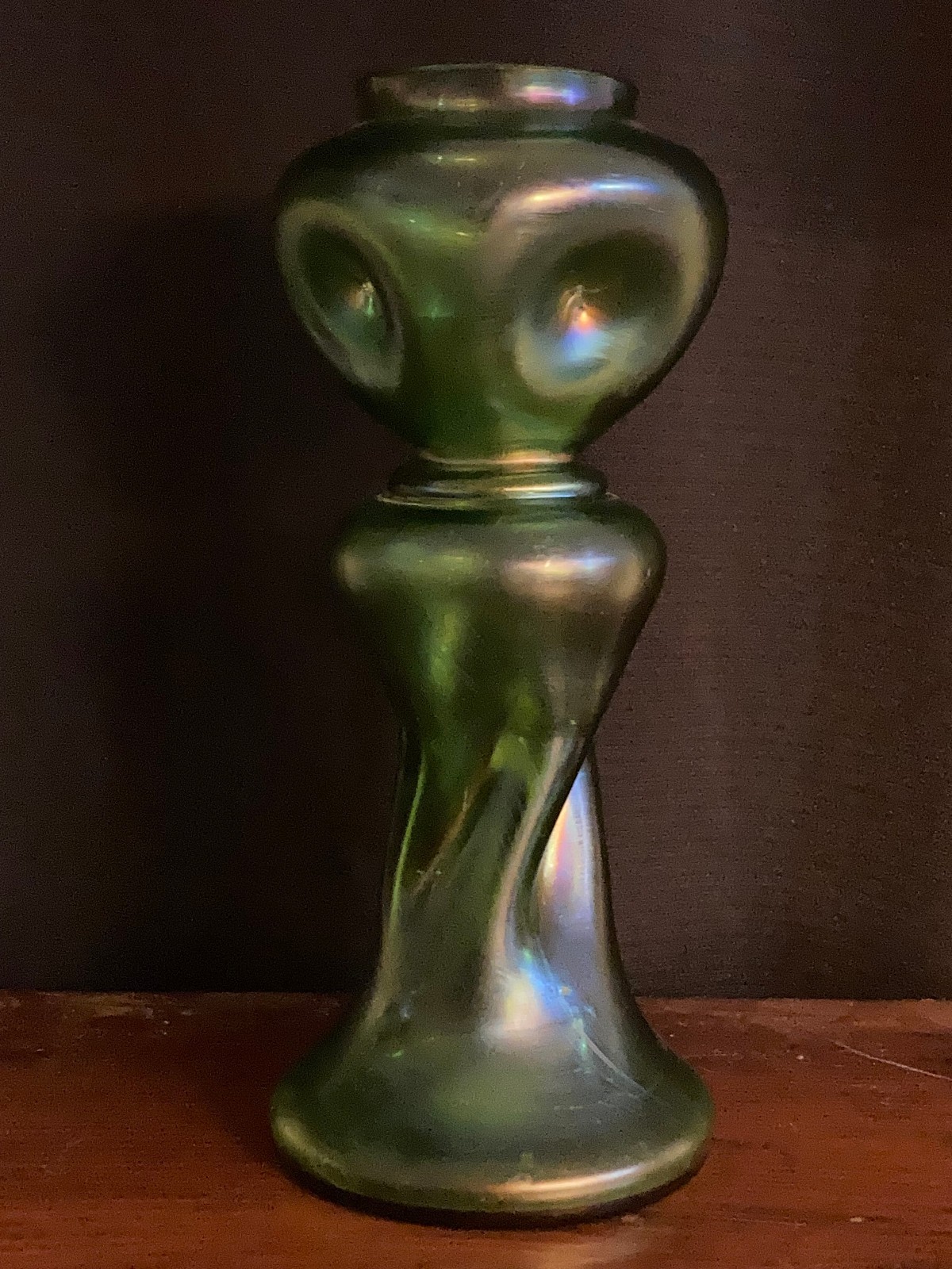 Fantastic c.1900 Art Nouveau Franz Welz Bulbous Twisted Iridescent Vase - A+