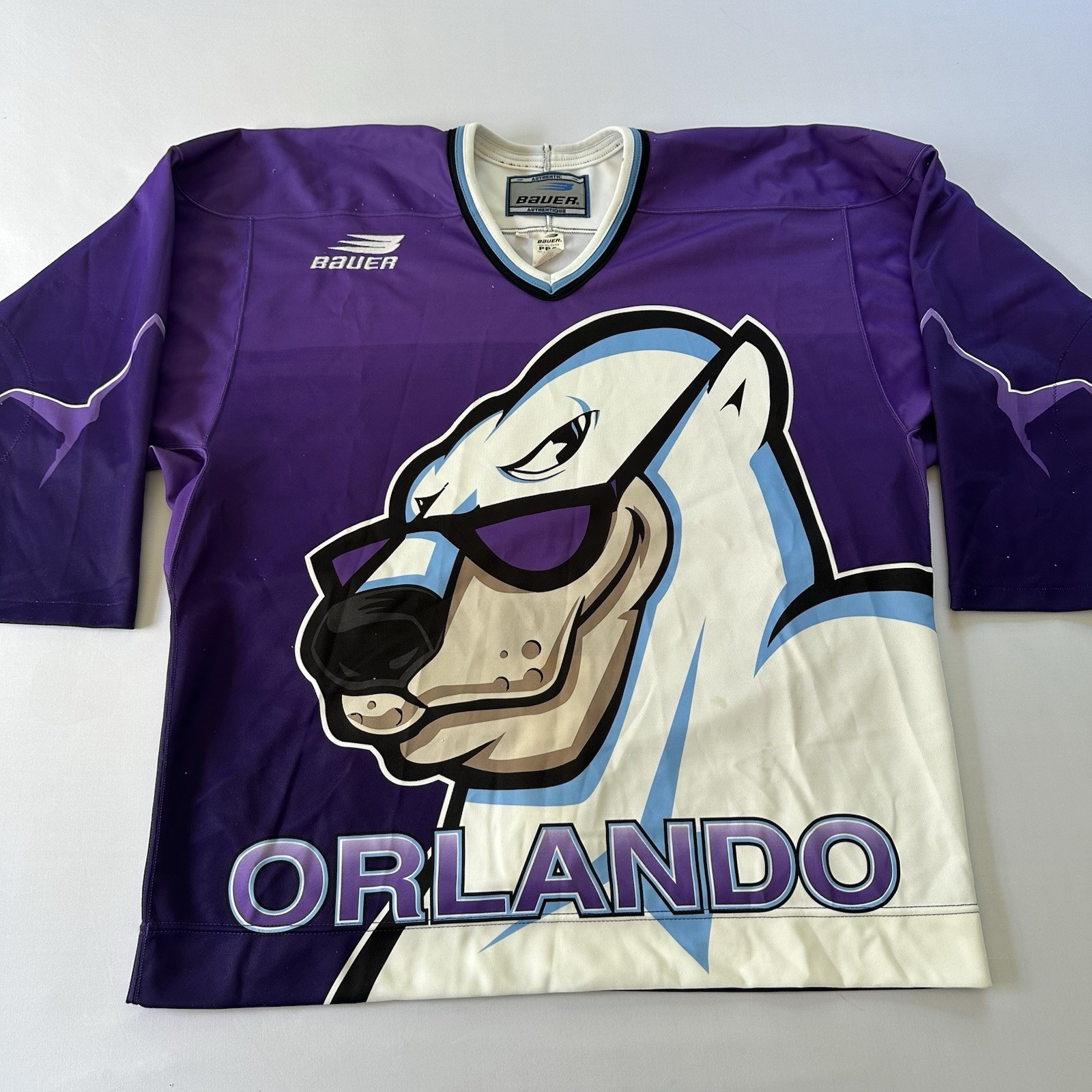 Rare 1997-98 Orlando Solar Bears Big Face Bauer Authentic IHL Jersey 52