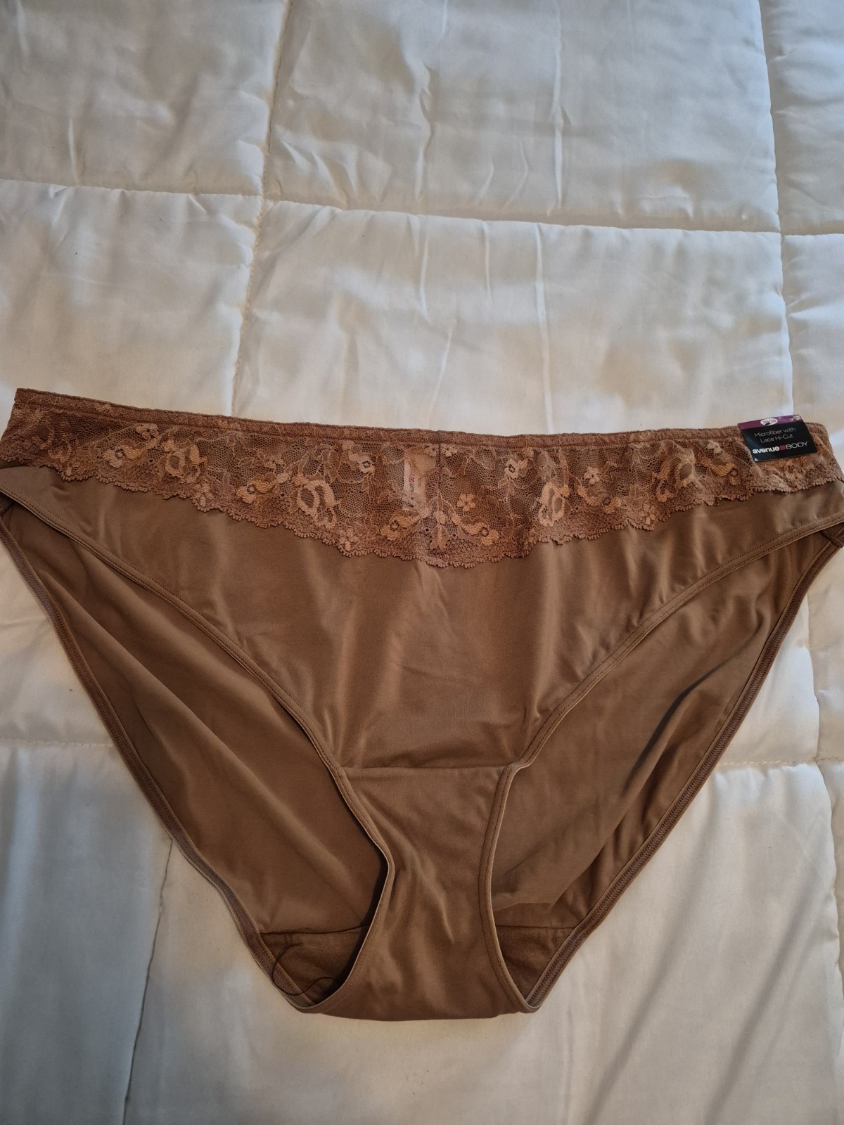 NWT Avenue Body Panties. Nylon Chocolate Brown, SZ 26/28 4XL Lace Trim Hi-cut