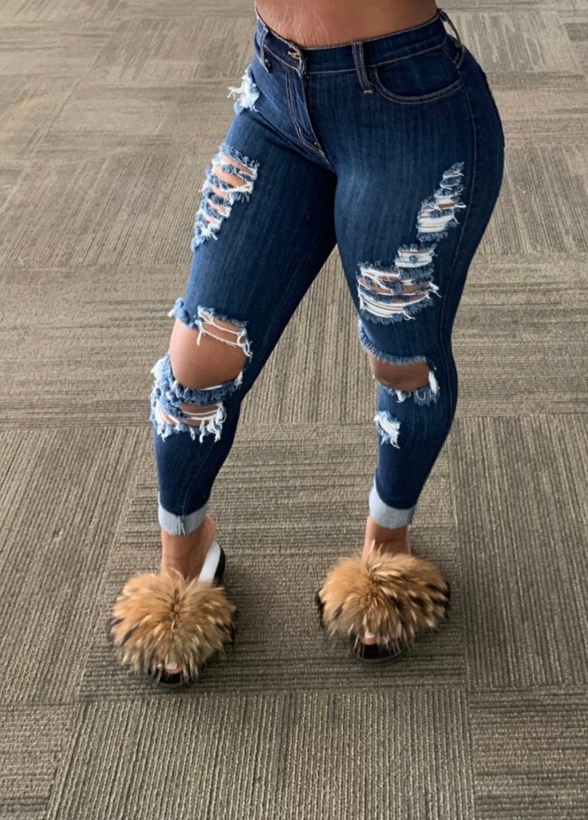 Vintage High Waist Distressed Dark Blue Jean