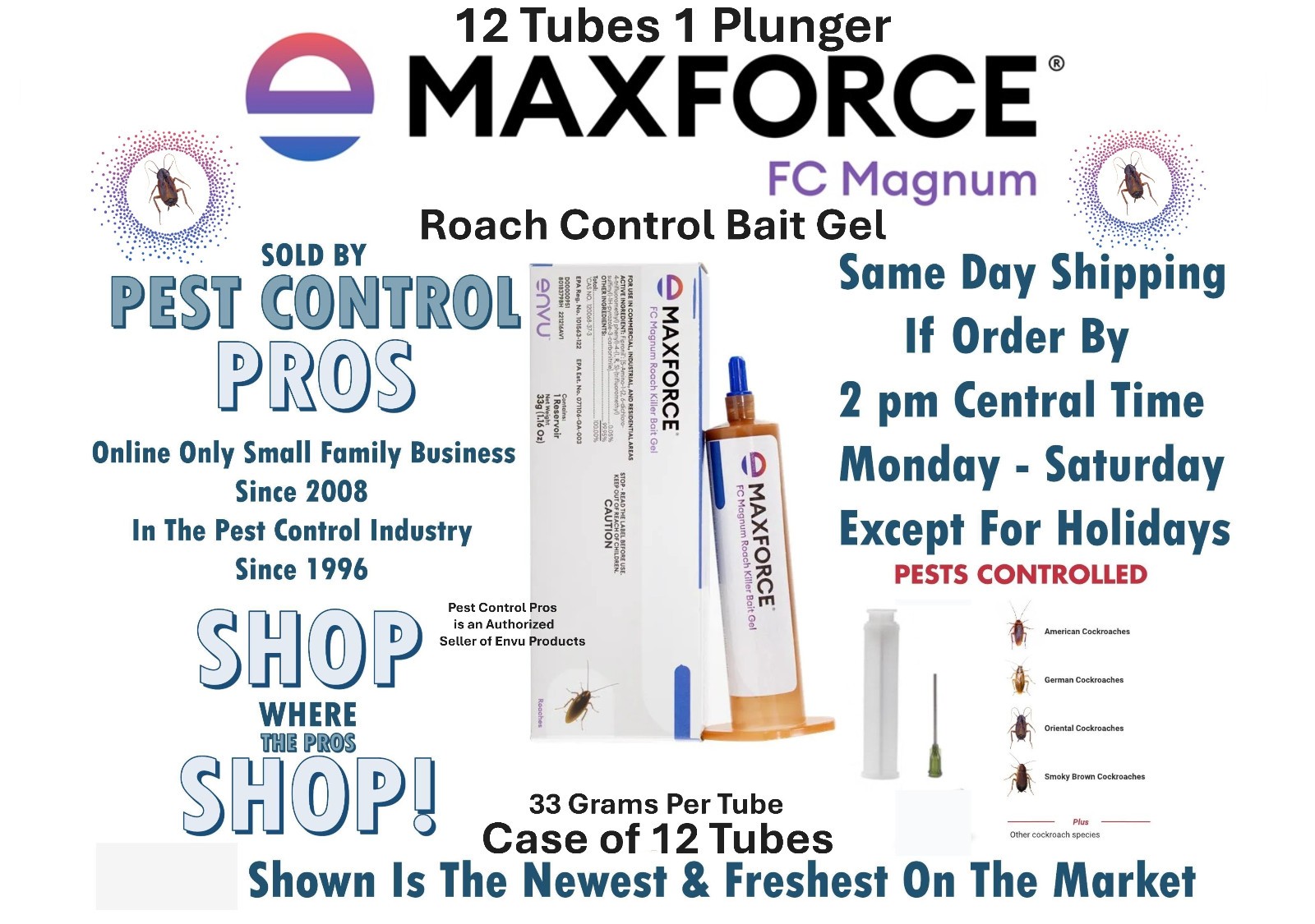 12 ENVU Maxforce FC Magnum Cockroach German Roach Pest Control Gel Bait 33g tube