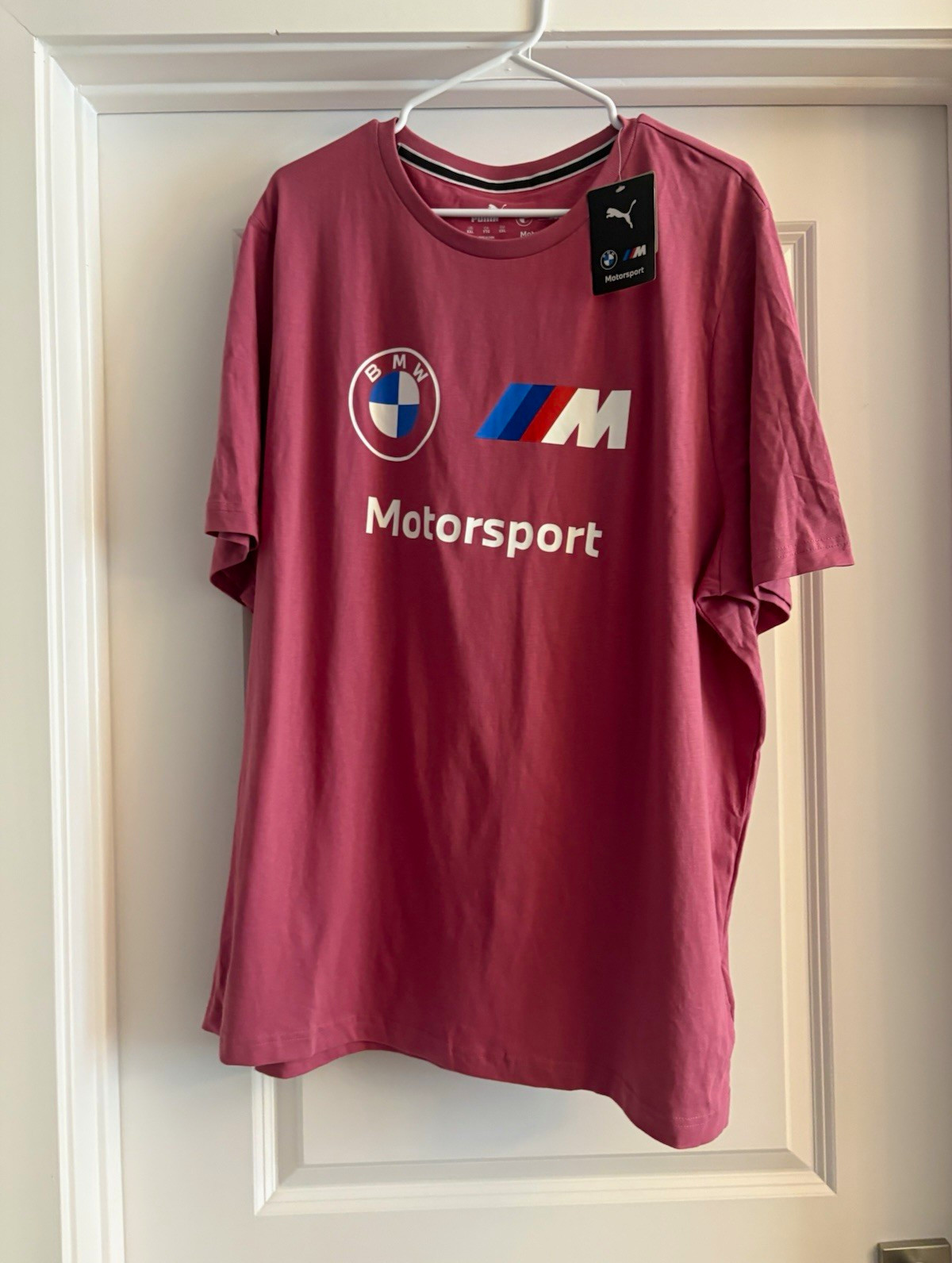 NWT PUMA BMW Motorsport Pink Logo Graphic Crew Neck Short Sleeve Tee Men XL