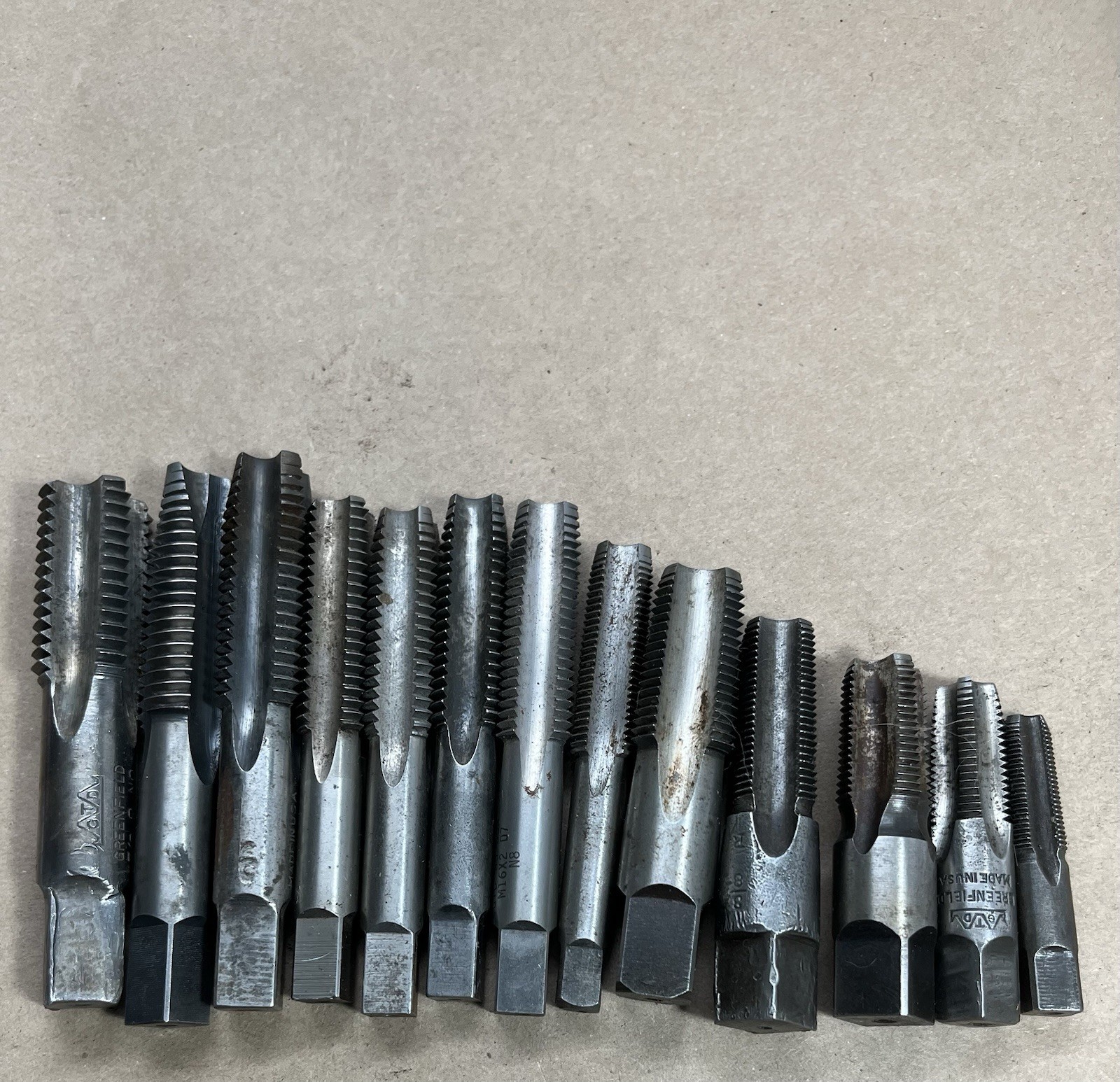 Vintage Machinist Taps Lot of 14 Greenfield HSS Thread Cutting Tool Mix US