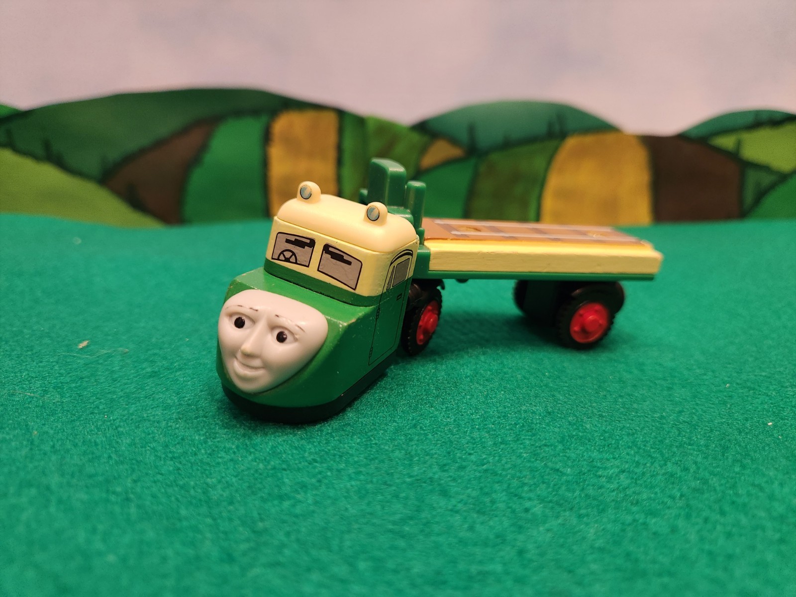 Vintage Thomas the Train, Madge Engine with Wood Trailer. Vintage Thomas the Train, Madge Engine with Wood Trailer.