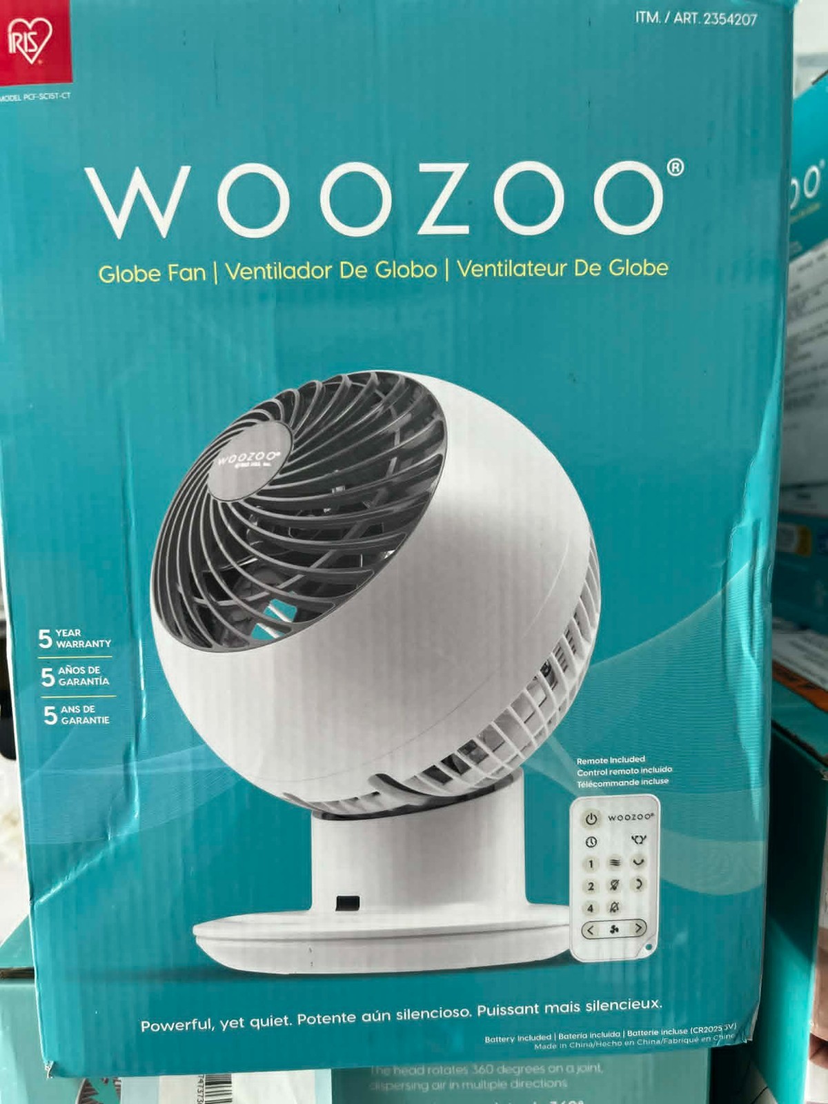 WOOZOO Globe Multi-Directional 5-Speed Oscillating Fan with Remote White