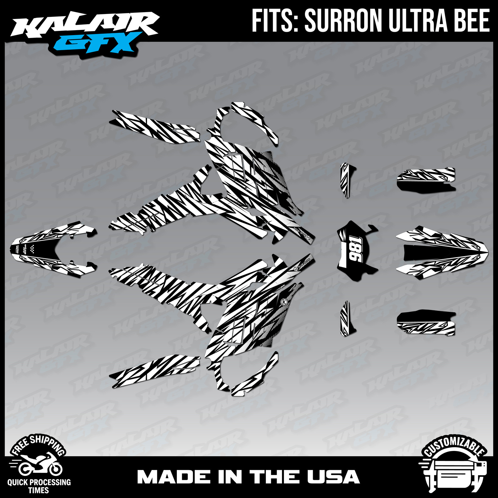 Graphics Kit for Sur-Ron ULTRA BEE R-TECH PLASTICS (All Years) Twitch-WHITE