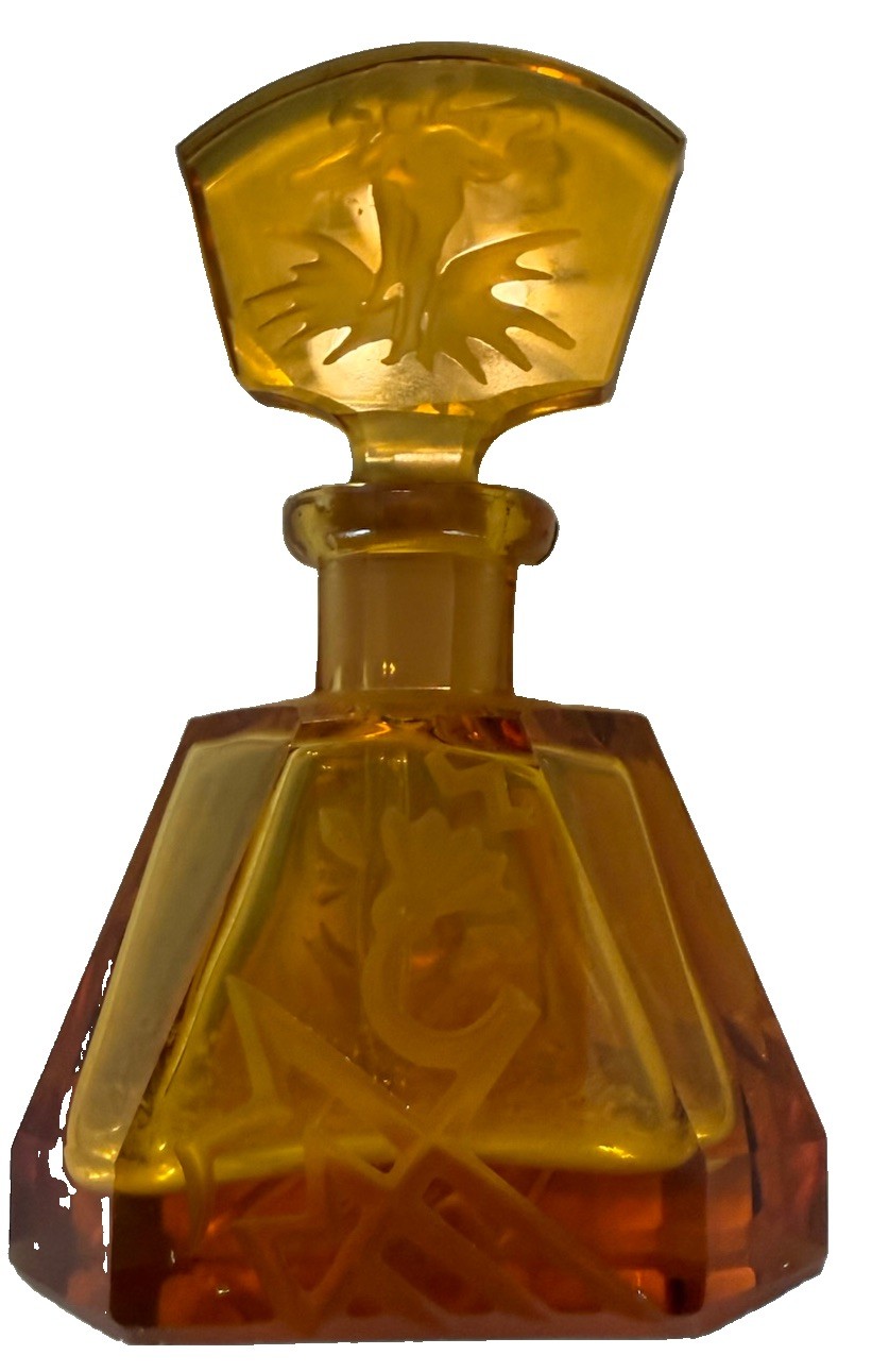 Awesome Vintage Moser Clear Hand Cut Crystal Intaglio Poppy Perfume Bottle