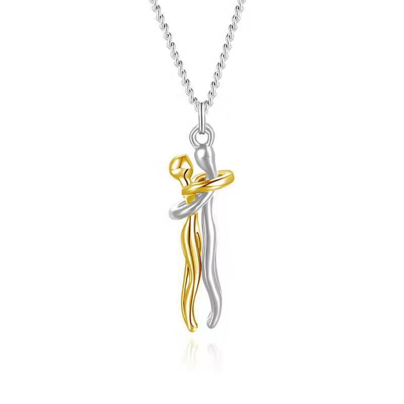 Affectionate Hug Couples Necklace Valentine\'s Day Embrace Chain Unisex Jewelry