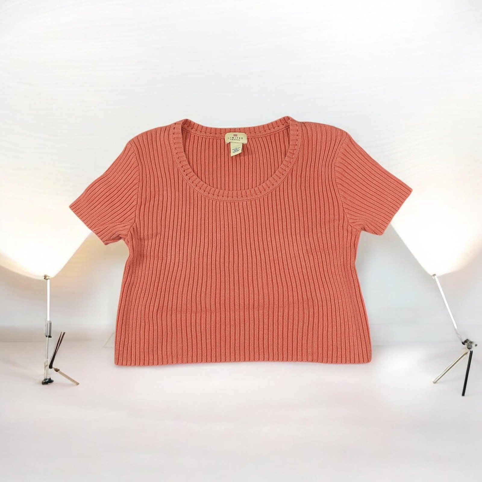 Vtg The Limited America Cotton SS Sweater Women Large Orange Y2K Cropped Ribbed Vtg The Limited America Cotton SS Sweater Women Large Orange Y2K Cropped Ribbed