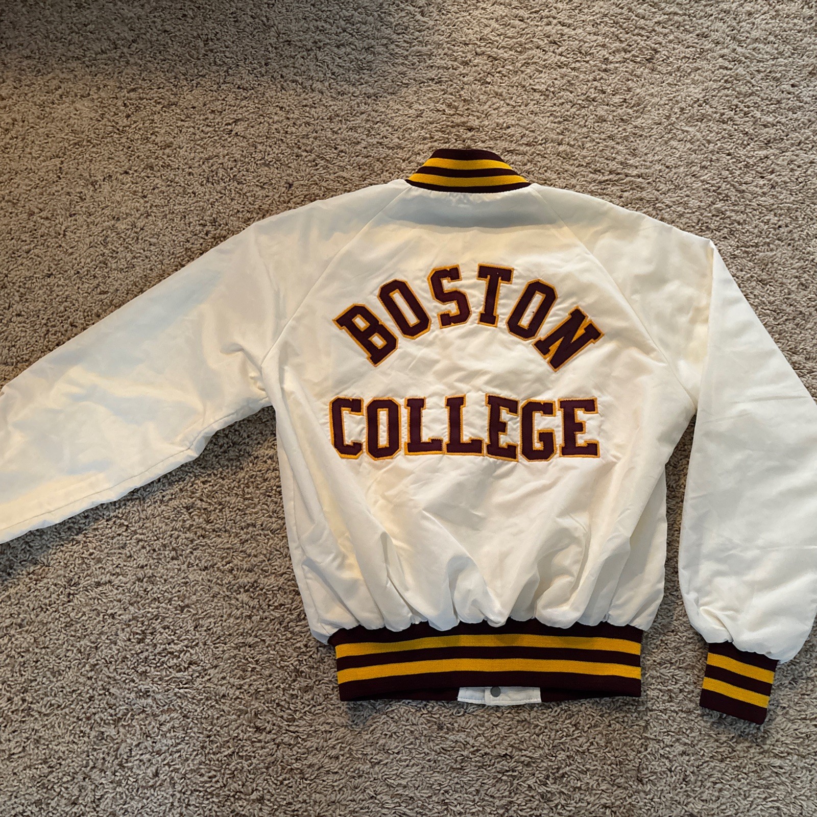 Vintage 1980’s Boston College BC Satin Jacket Size Medium White MVP Block Letter Vintage 1980’s Boston College BC Satin Jacket Size Medium White MVP Block Letter