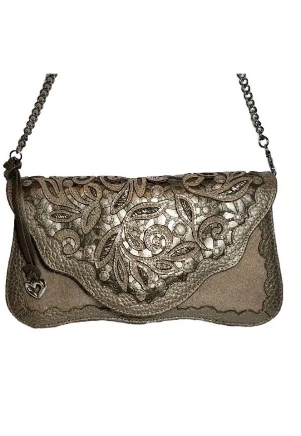 BRIGHTON PERLITA CATCH THE MOON METALLIC 3D EMBELLISHED APPLIQUE HANDBAG 