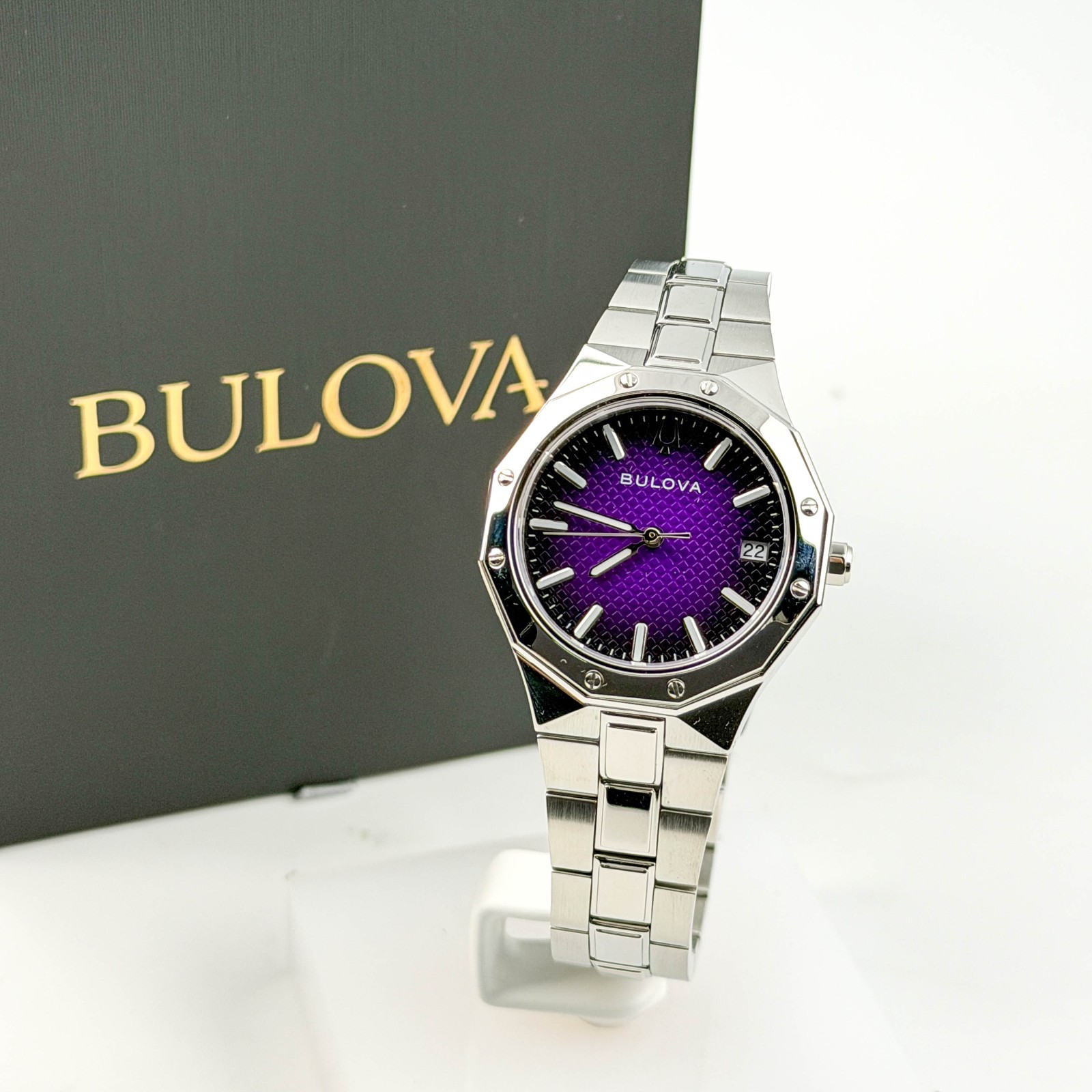 Bulova Prestige 96M168 Women's Quartz Watch with Textured Purple Dial 32MM NEW