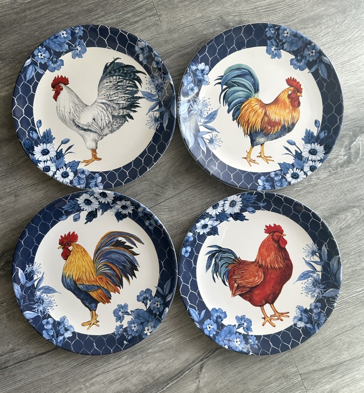 Certified International Susan Winget Indigo Rooster 11” Dinner Plates Set of 4 Certified International Susan Winget Indigo Rooster 11” Dinner Plates Set of 4