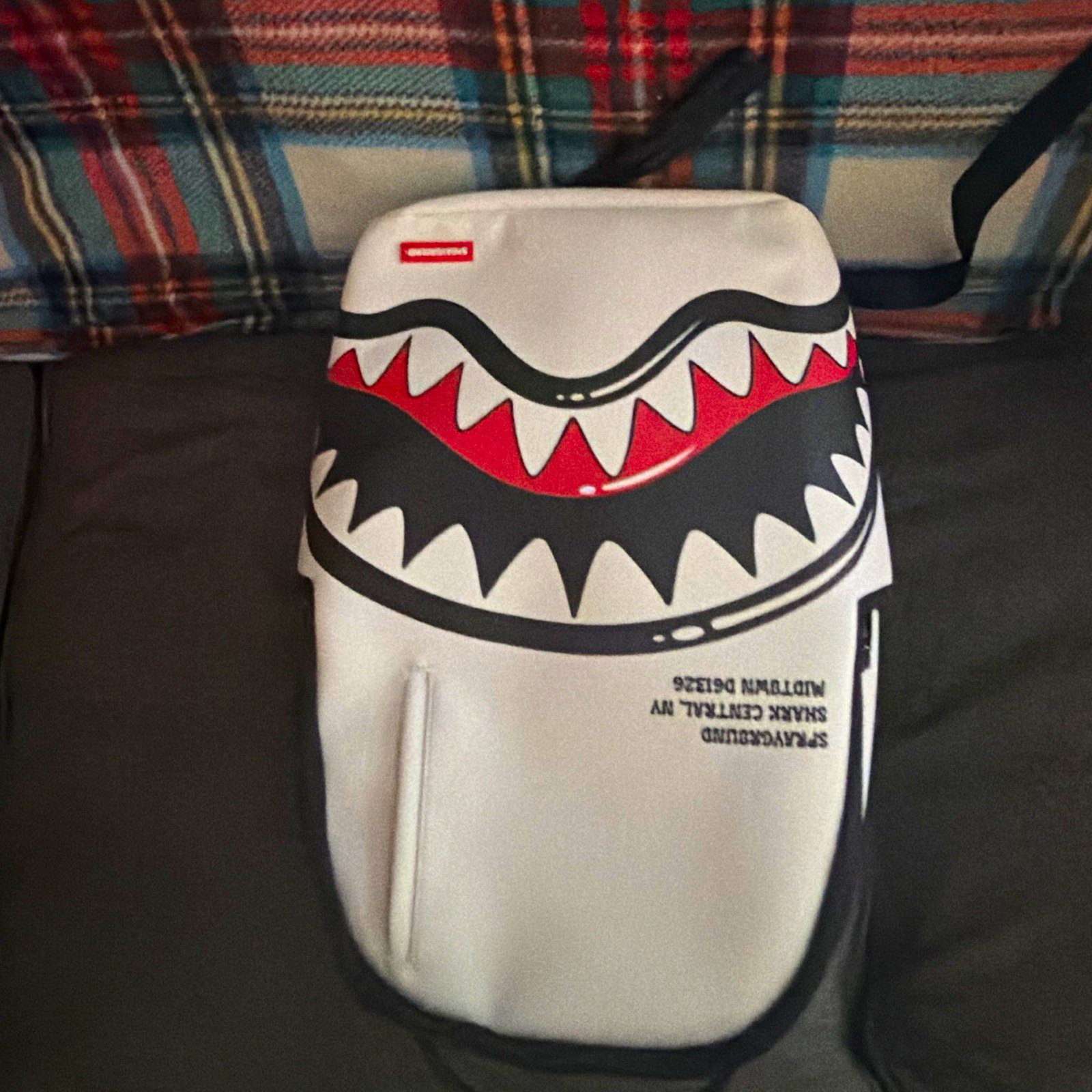 Sprayground Shark Mouth Limited Edition Backpack White Black Red Zip Pockets