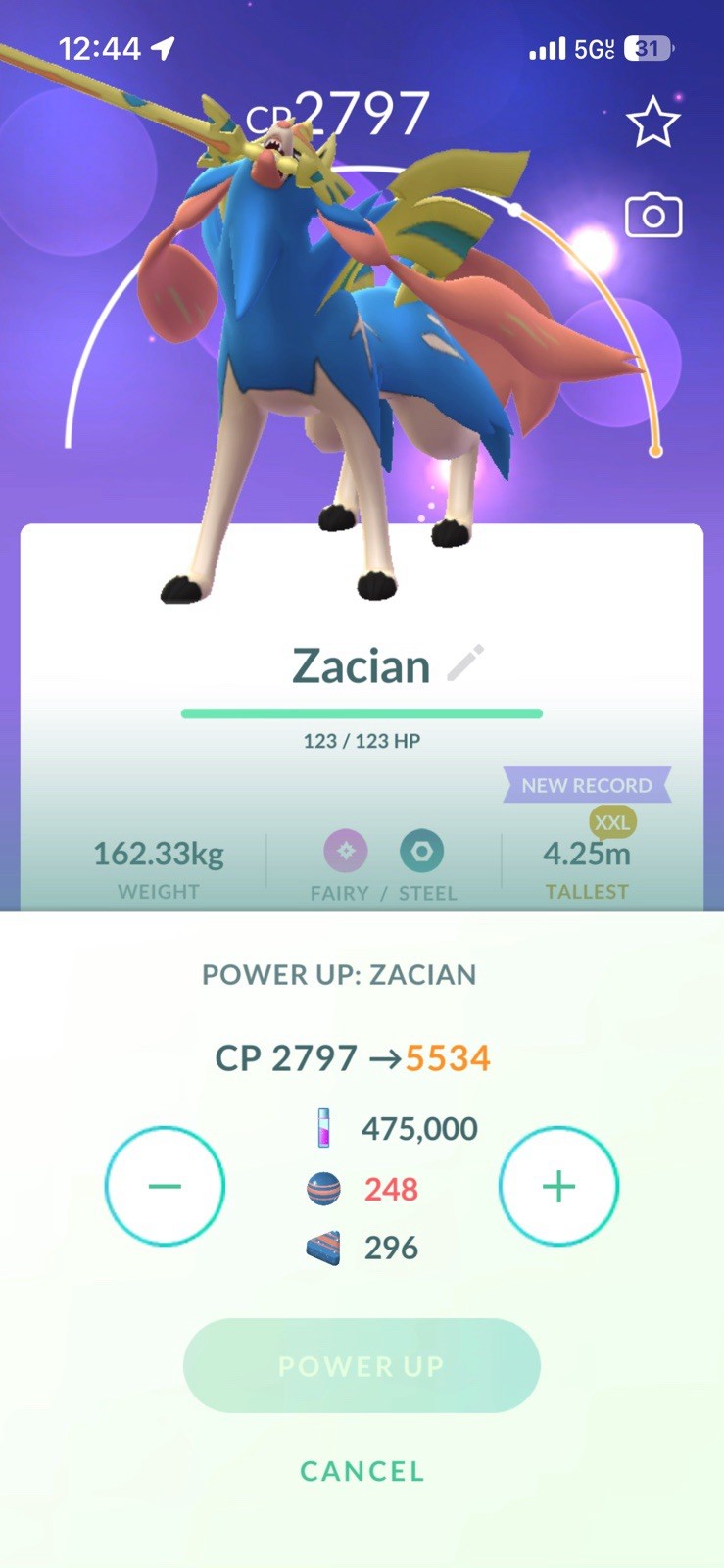 Pokemon Tra-de Go XXL Level 50 Crowned Zacian 3 Moves