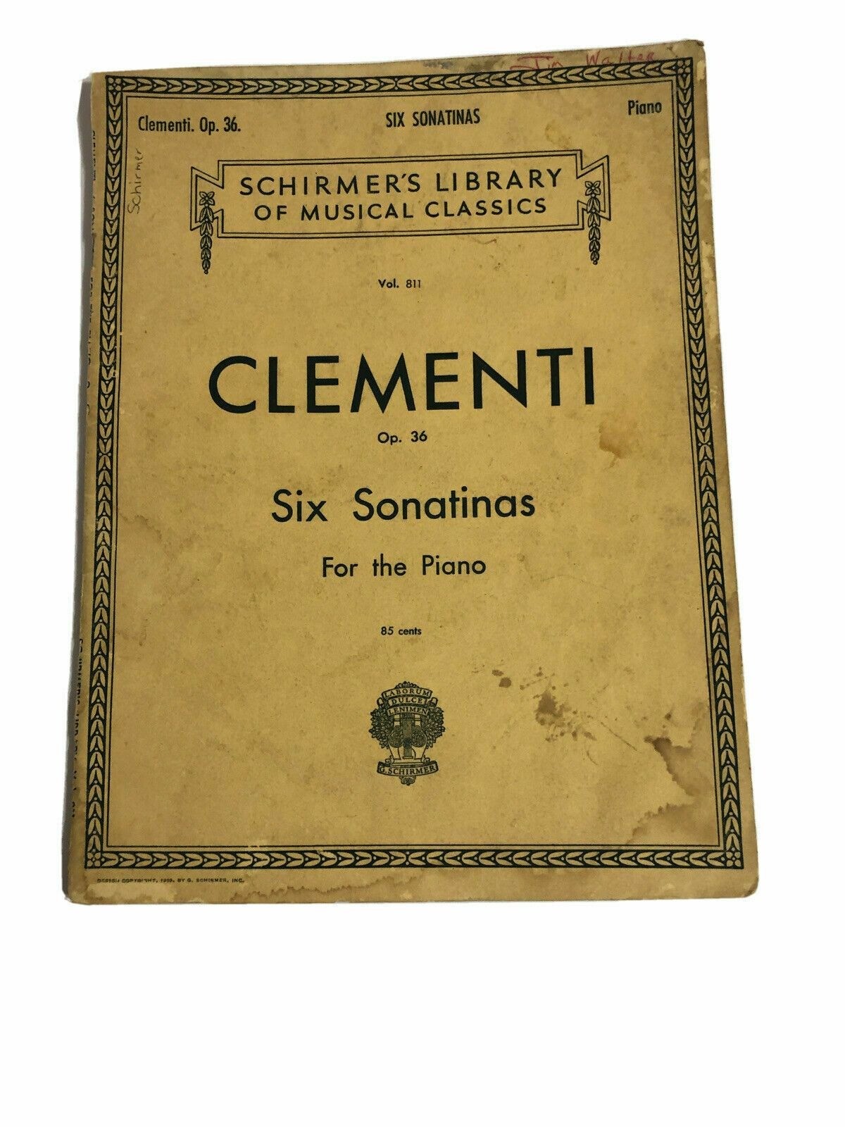 Clementi: Six Sonatinas for the Piano, Op. 36 Schirmer\'s Library #811 1904