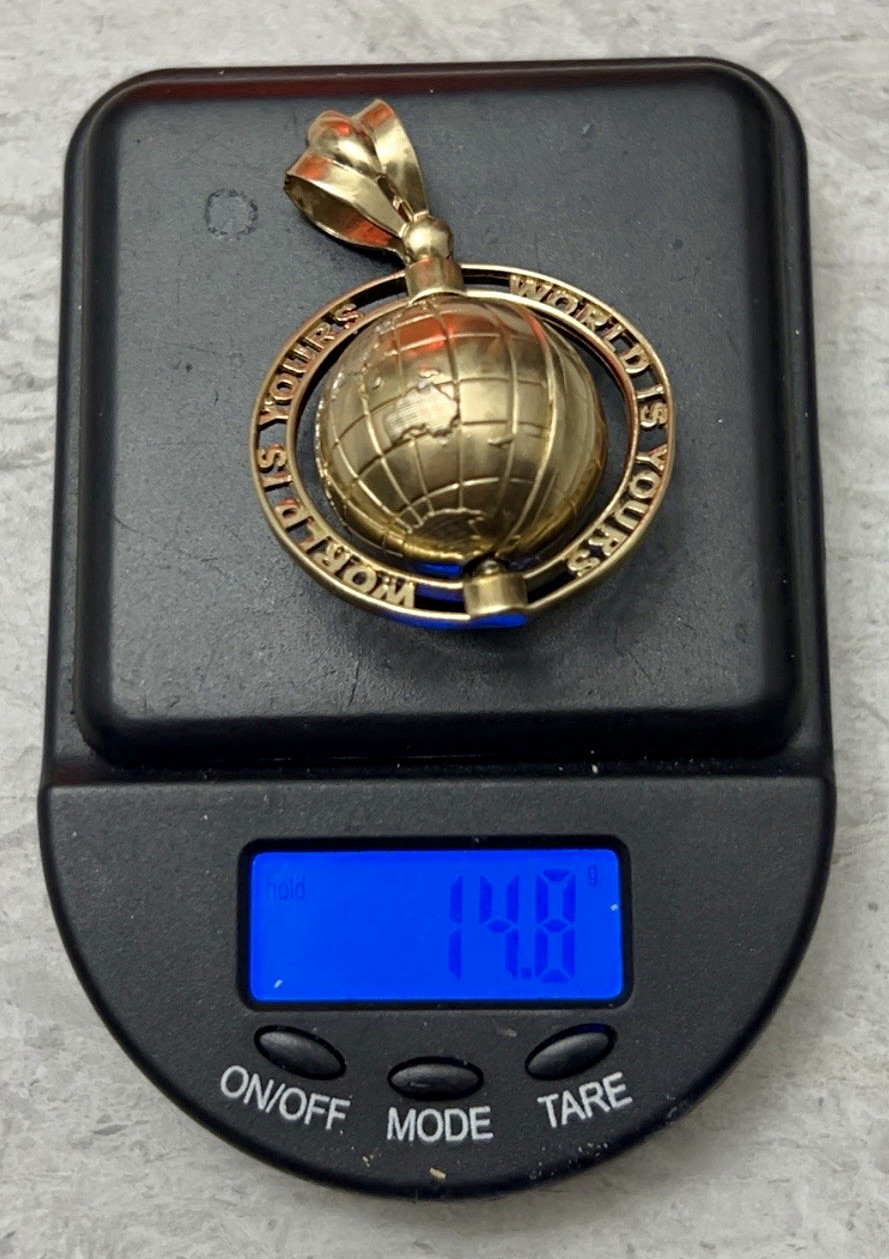 Gold Tone Round Globe Charm Pendant Curb Chain Necklace, World & Travel