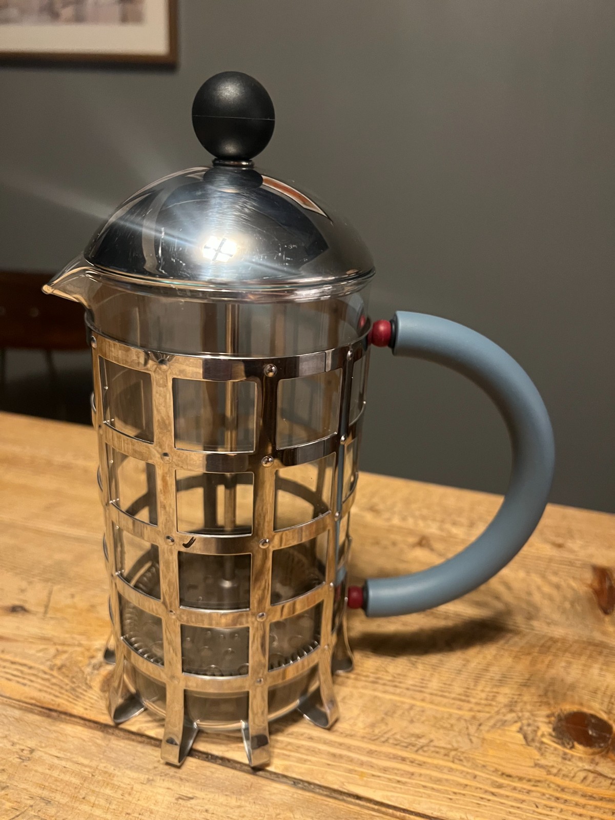 Alessi Michael Graves MGPF-8 French Press Memphis Postmodern Blue Handle Italy