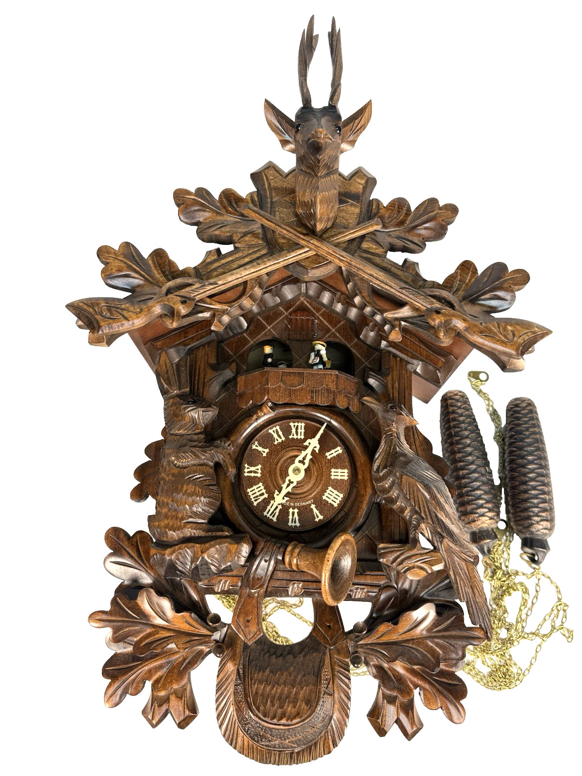 German 8-Day Musical Cuckoo Clock - Regula 25 Hunting Scene Swiss Reuge Vintage