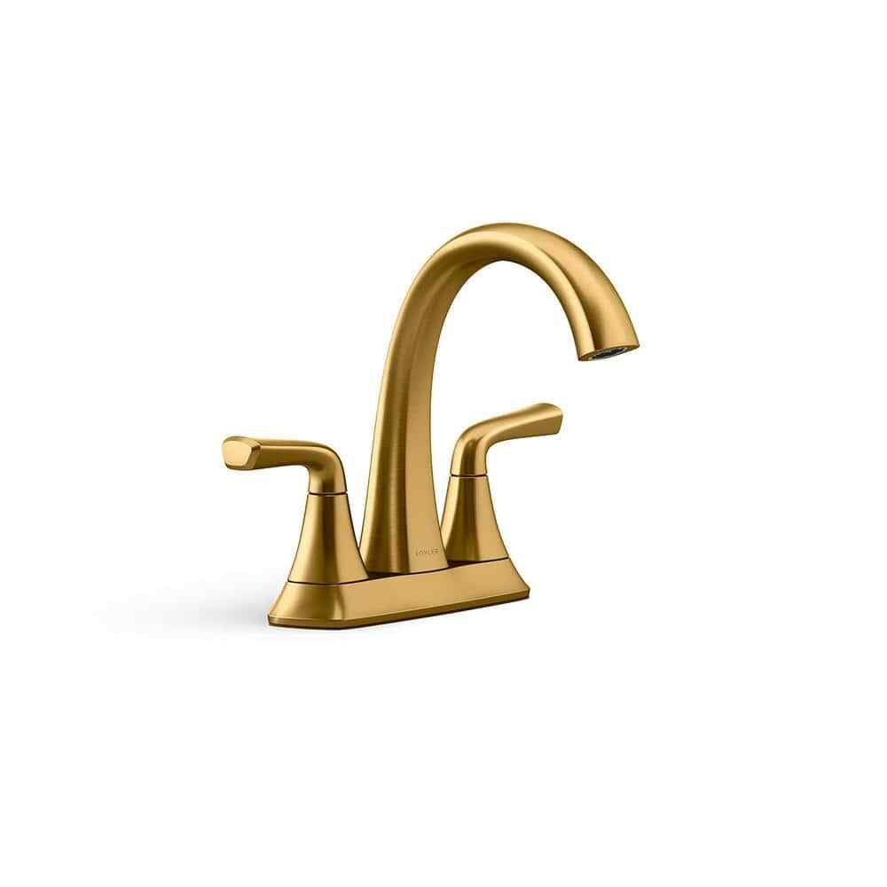 KOHLER Sundae 4 in. Centerset Bathroom Faucet in Vibrant Brushed Moderne Brass