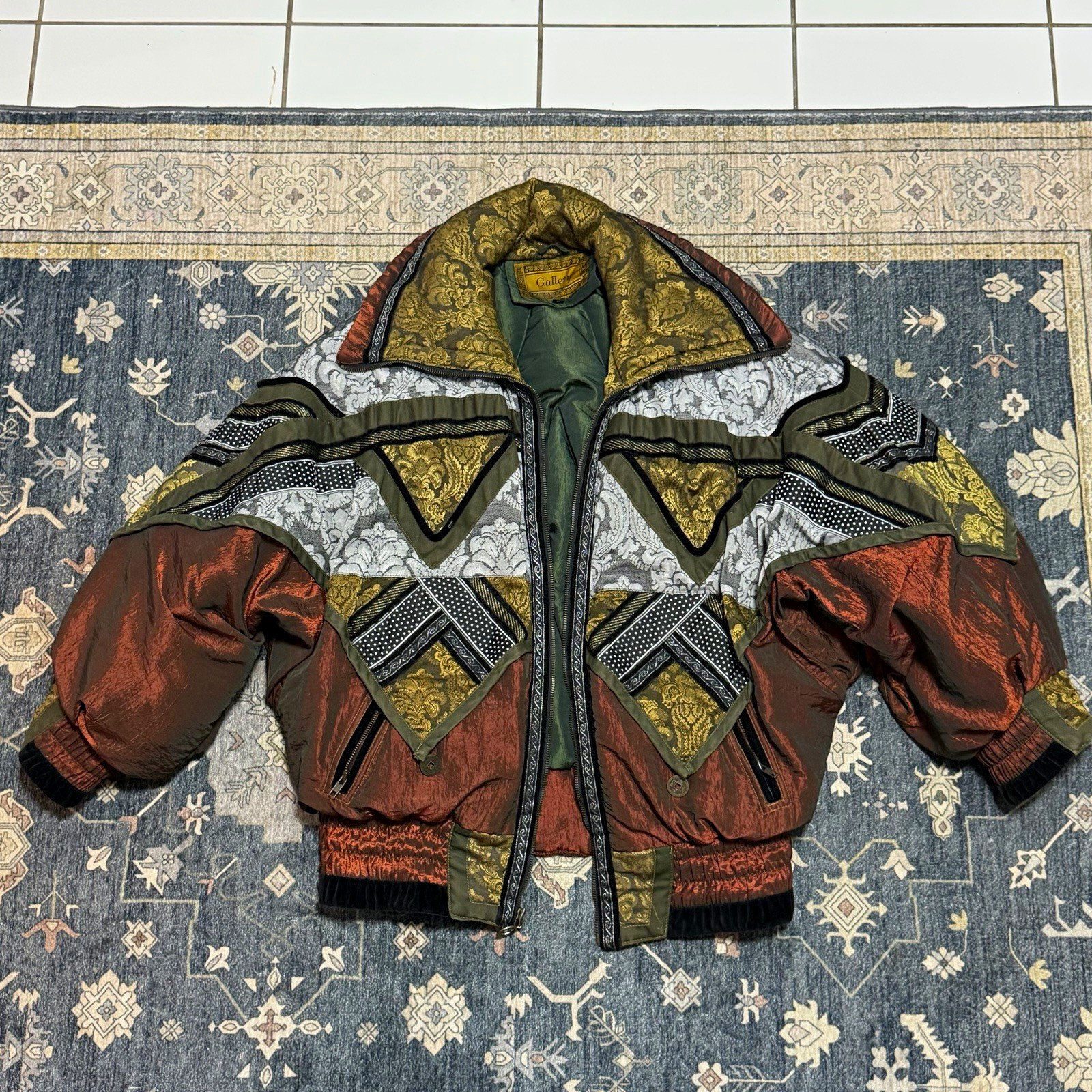 Vintage 80s 90s J Gallery Patchwork Duck Down Puffer Jacket Korea Baroque Rare