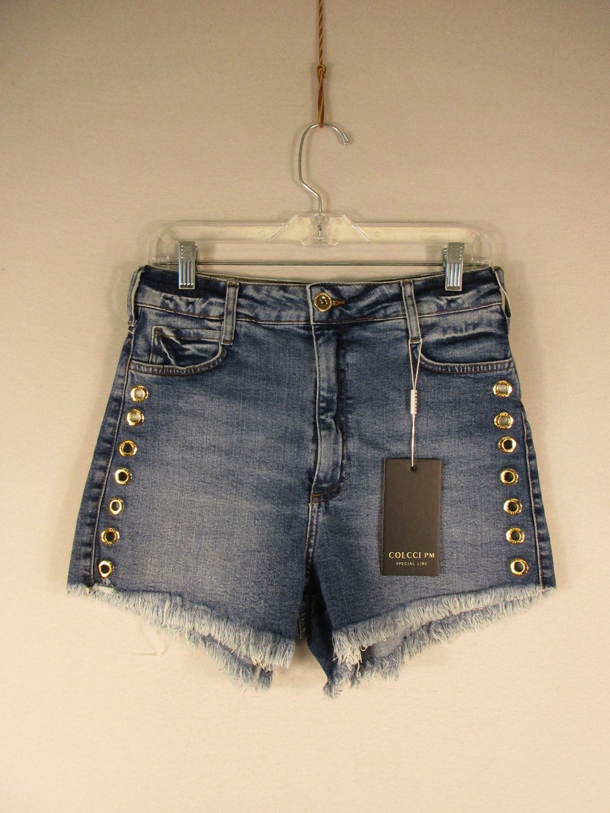 Colcci Shorts Womens Large Distressed Denim Frayed Hem Grommet Detail