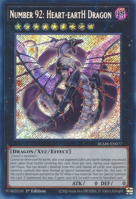 YUGIOH 1x Number 92: Heart-eartH Dragon Secret Rare BLMR-EN077 NM
