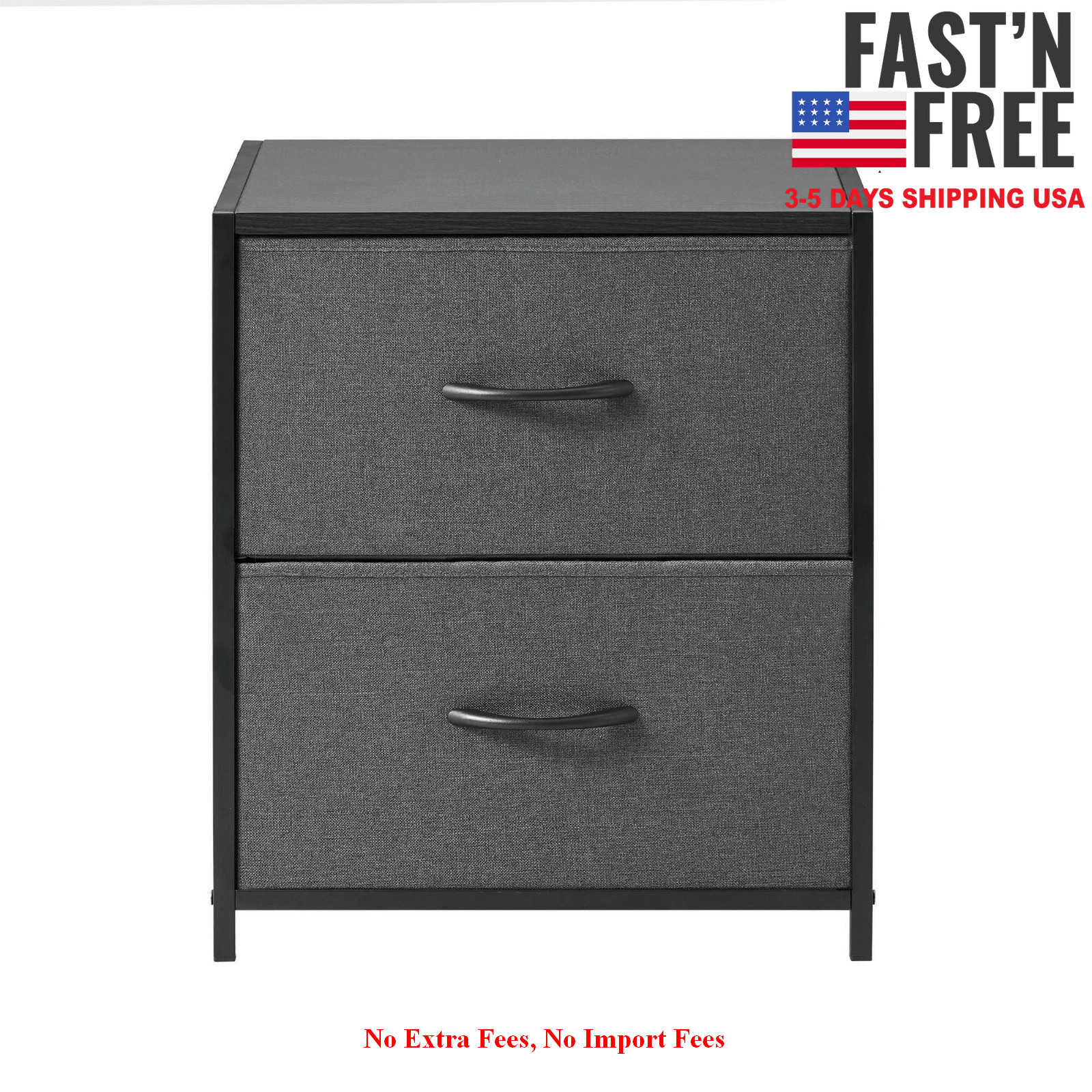 [USA WAREHOUSE] Mainstays 2 Drawer Fabric Nightstand, Grey Finish, NEW