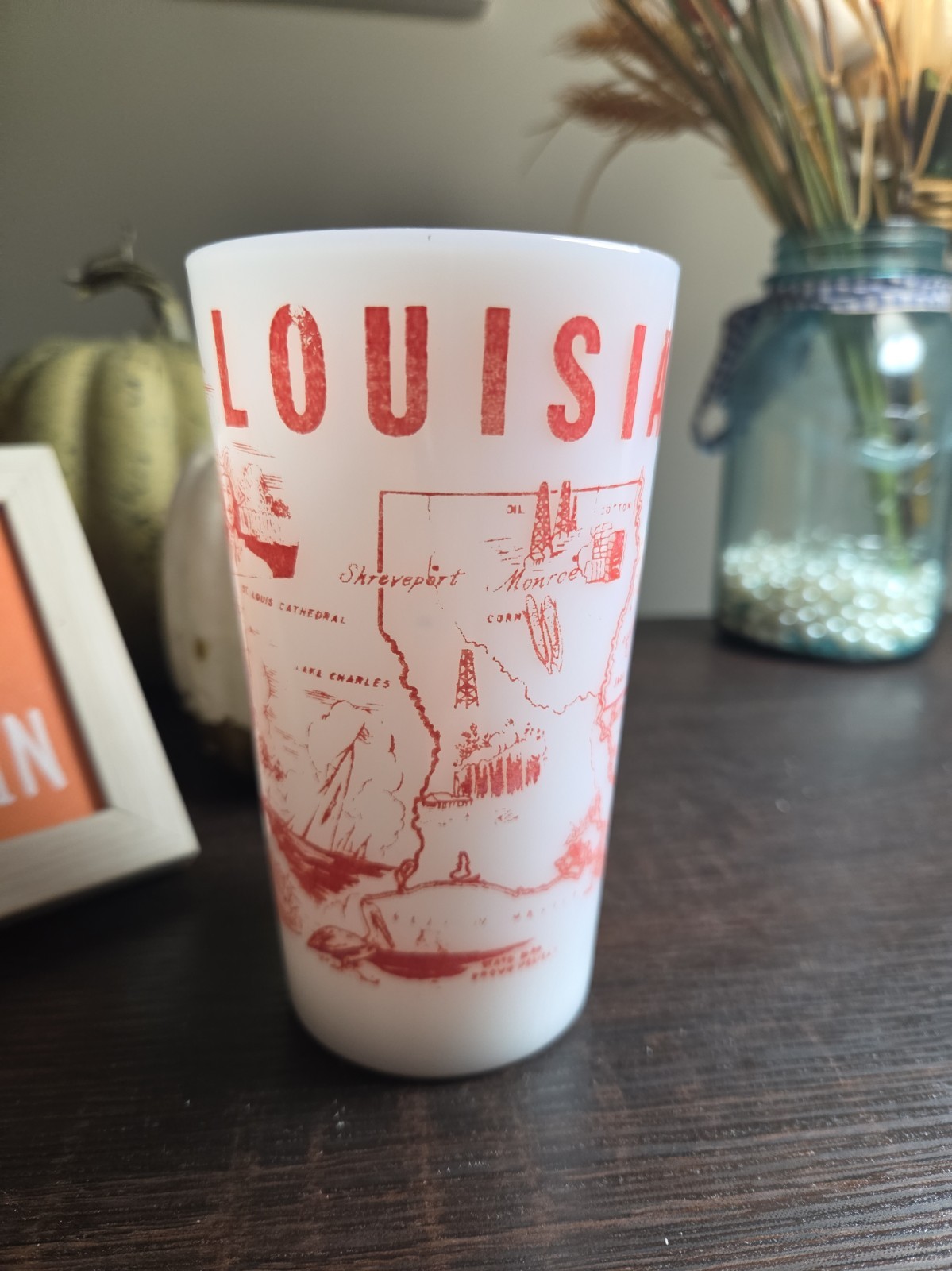 Vintage Louisiana Milk Glass Souvenir Tumbler Vintage Louisiana Milk Glass Souvenir Tumbler