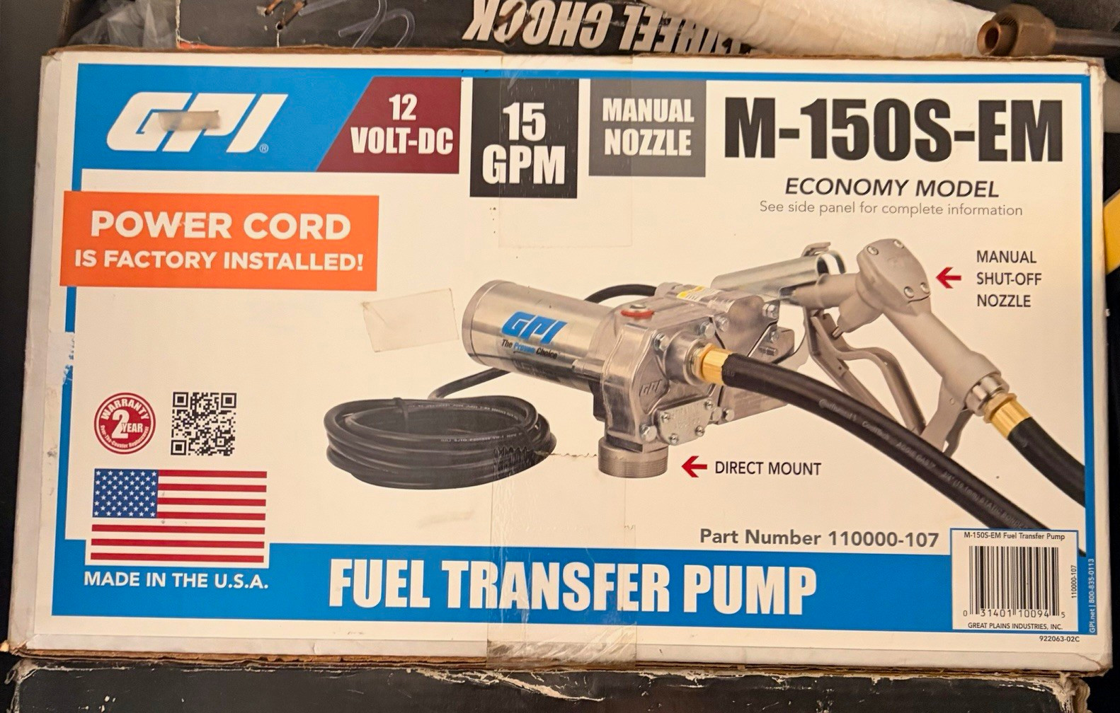 GPI M-150S-EM 12V DC 15 GPM Fuel Transfer Pump w/ Manual Nozzle Hose Kit GPI M-150S-EM 12V DC 15 GPM Fuel Transfer Pump w/ Manual Nozzle Hose Kit