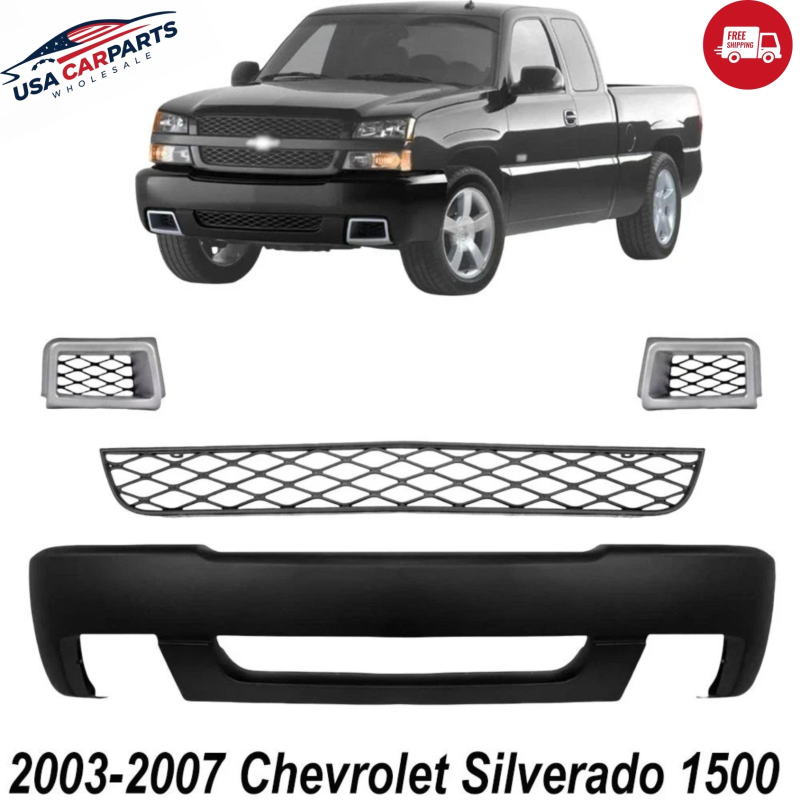 Front Bumper Cover & Lower Grille Kit For 2003-2007 Chevrolet Silverado 1500