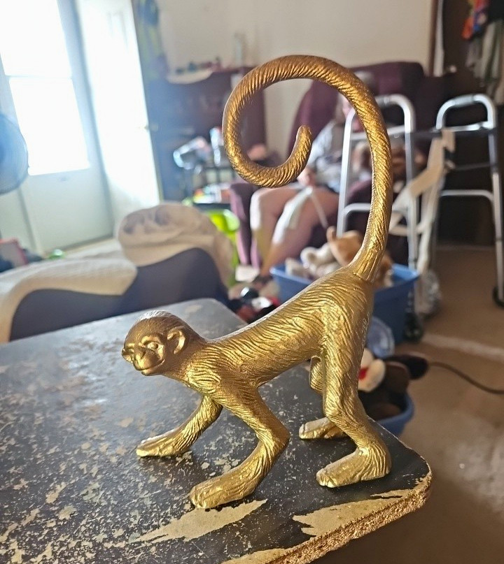 Gold-Tone Metal Monkey Figurine Collectible Sculpture with Curled Tail Gold-Tone Metal Monkey Figurine Collectible Sculpture with Curled Tail