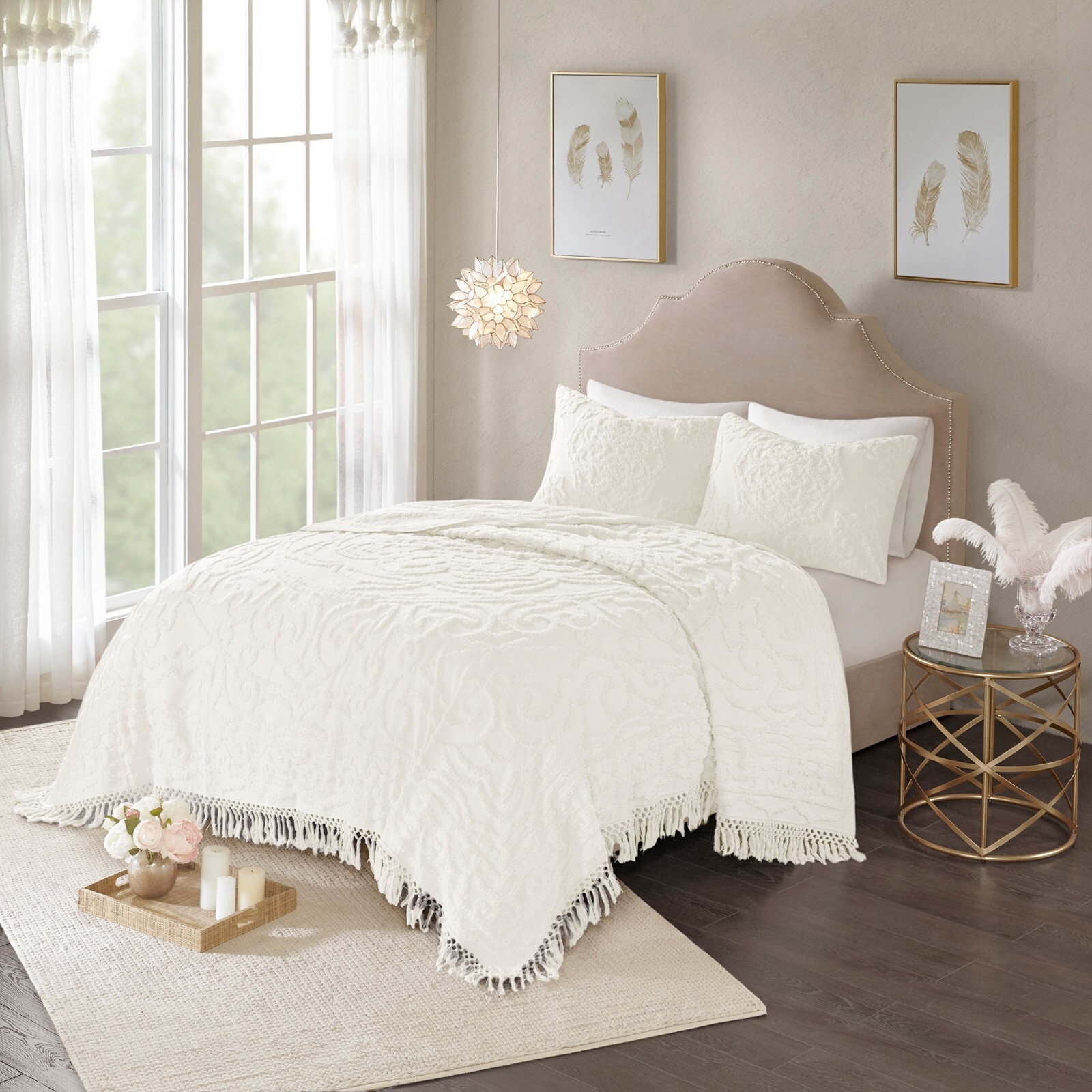 Madison Park 3 Pieces 100% Cotton Quilt Set, Chenille Tufted, Boho Medallion