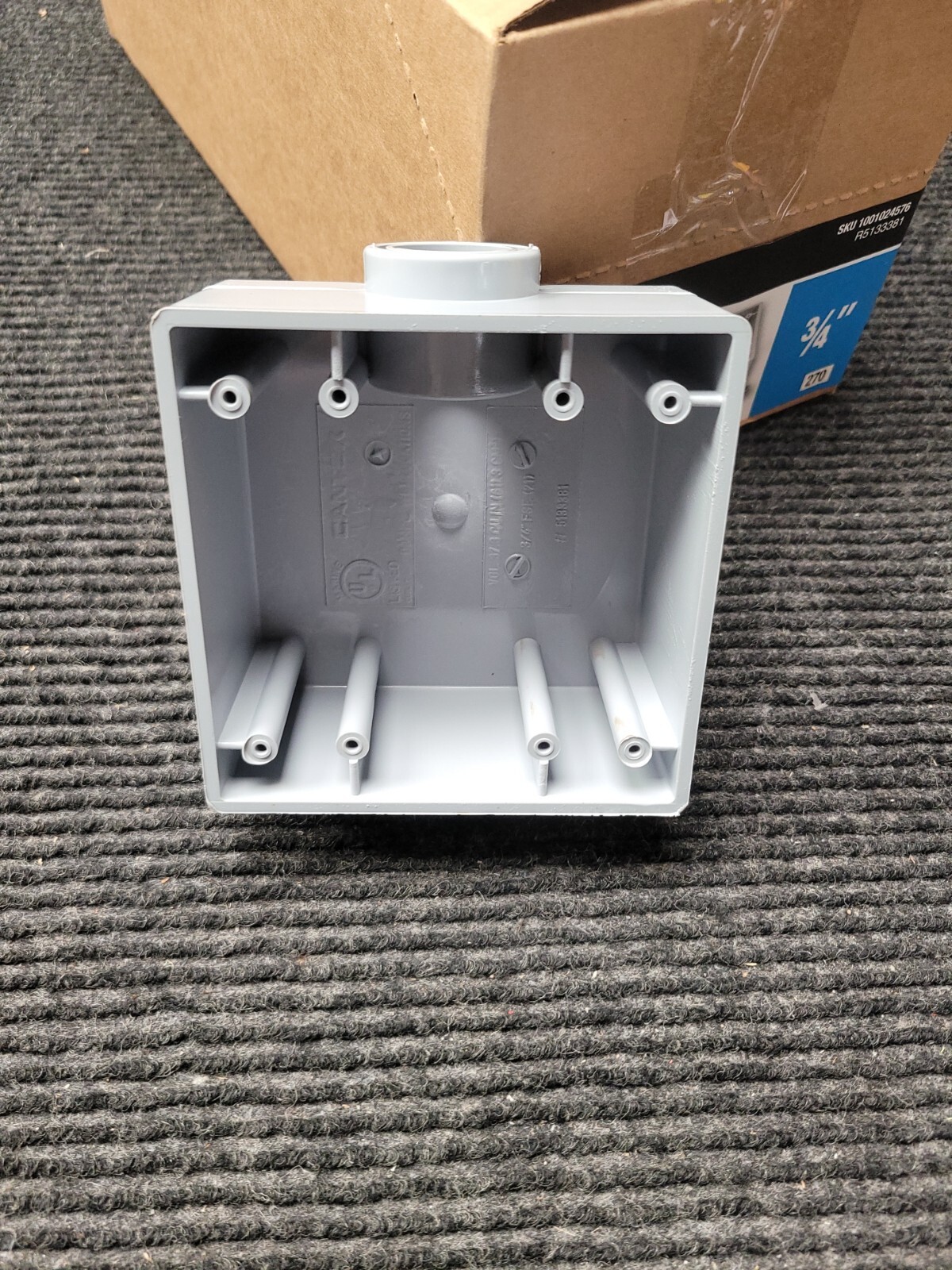 Box of 4 - Cantex 5133381U 32 cu.  Gray Square PVC 2-Gang Outlet Box 6 in.