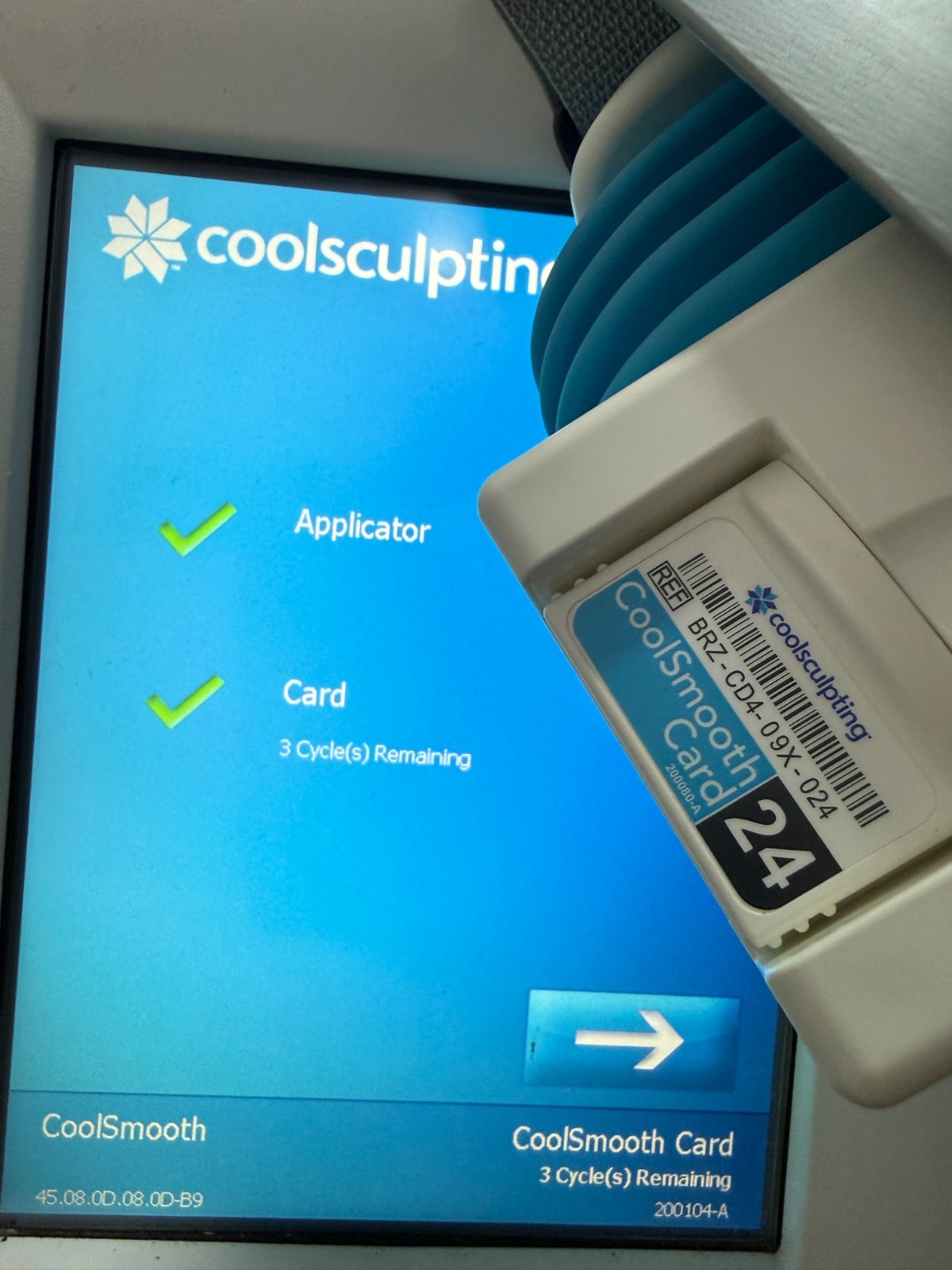 Zeltiq CoolSmooth Card CoolSculpting Applicator 3 Cycles Remaining OEM Treatment